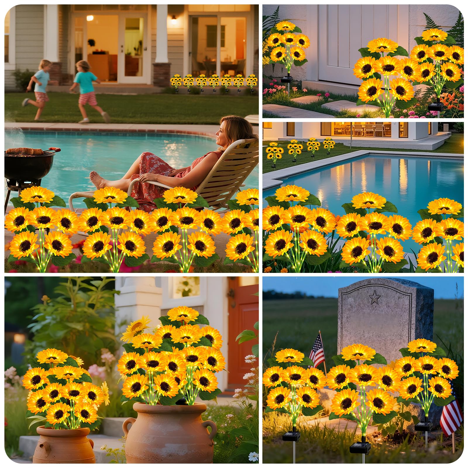 Solar Garden Lights, 4 Sets with 24 Sunflower LED Lights, Waterproof Flower Stake Lights, Outdoor Landscape Decor for Yard Patio Lawn, Sweet Gift for Mom Grandma