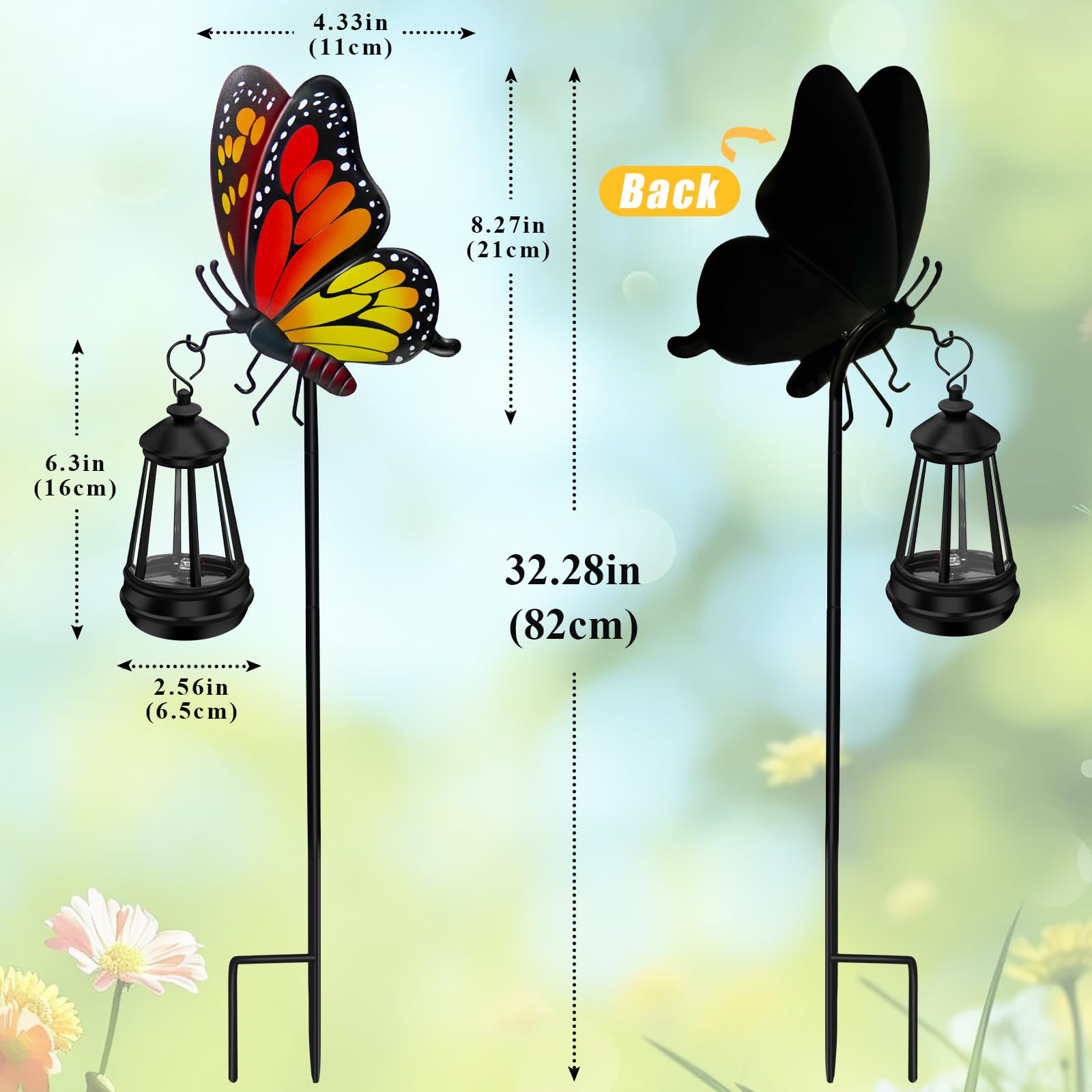Waterproof Solar Butterfly Stake Lights, 32.28 Inch Metal Garden Decor Lights, Outdoor Decorative Lamps for Yard Patio Porch Lawn, Ideal Birthday Gifts for Mom & Women