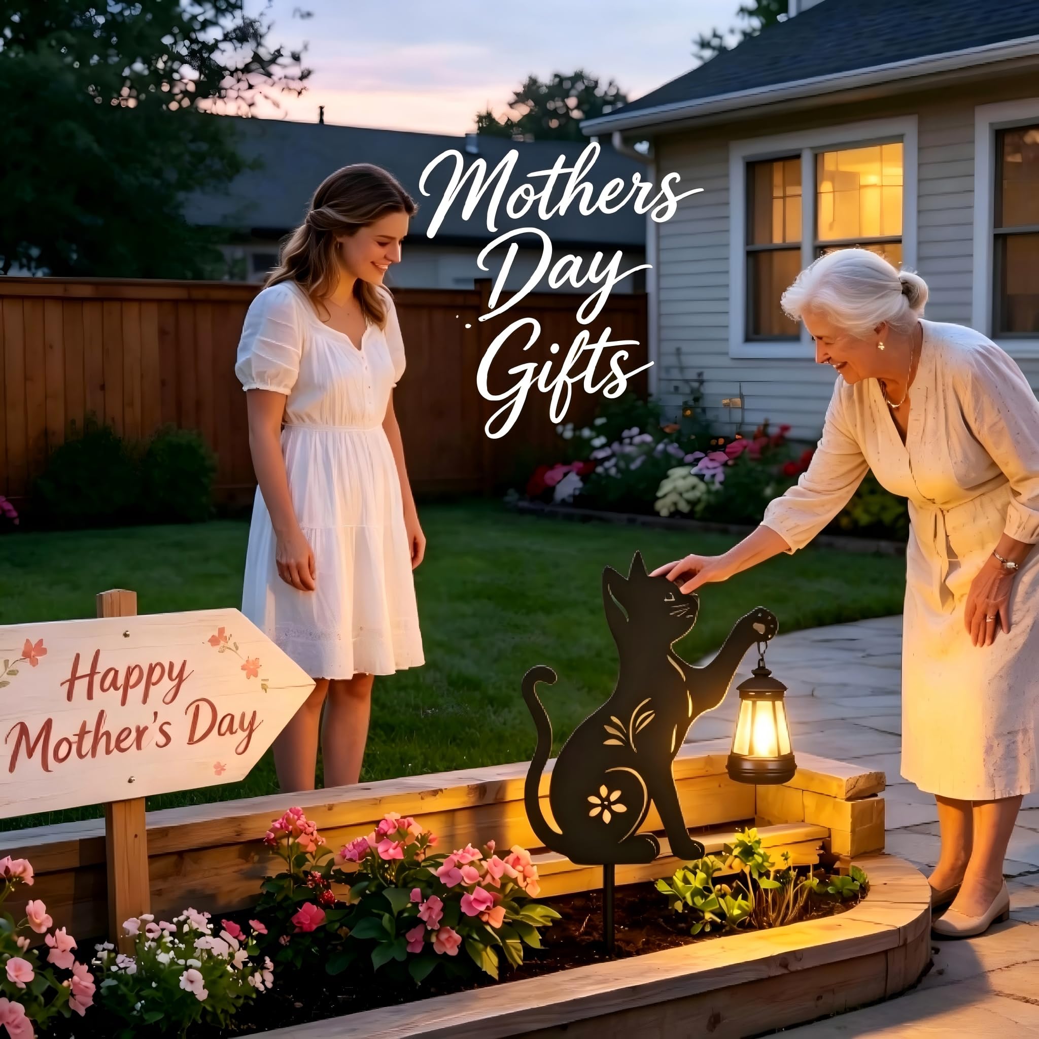 2 Pack Solar Cat Lantern, Hanging Black Cat Solar Lights, Metal Garden Stakes Statue for Yard Lawn Patio Decor, Ideal Gifts for Mom Grandma Women
