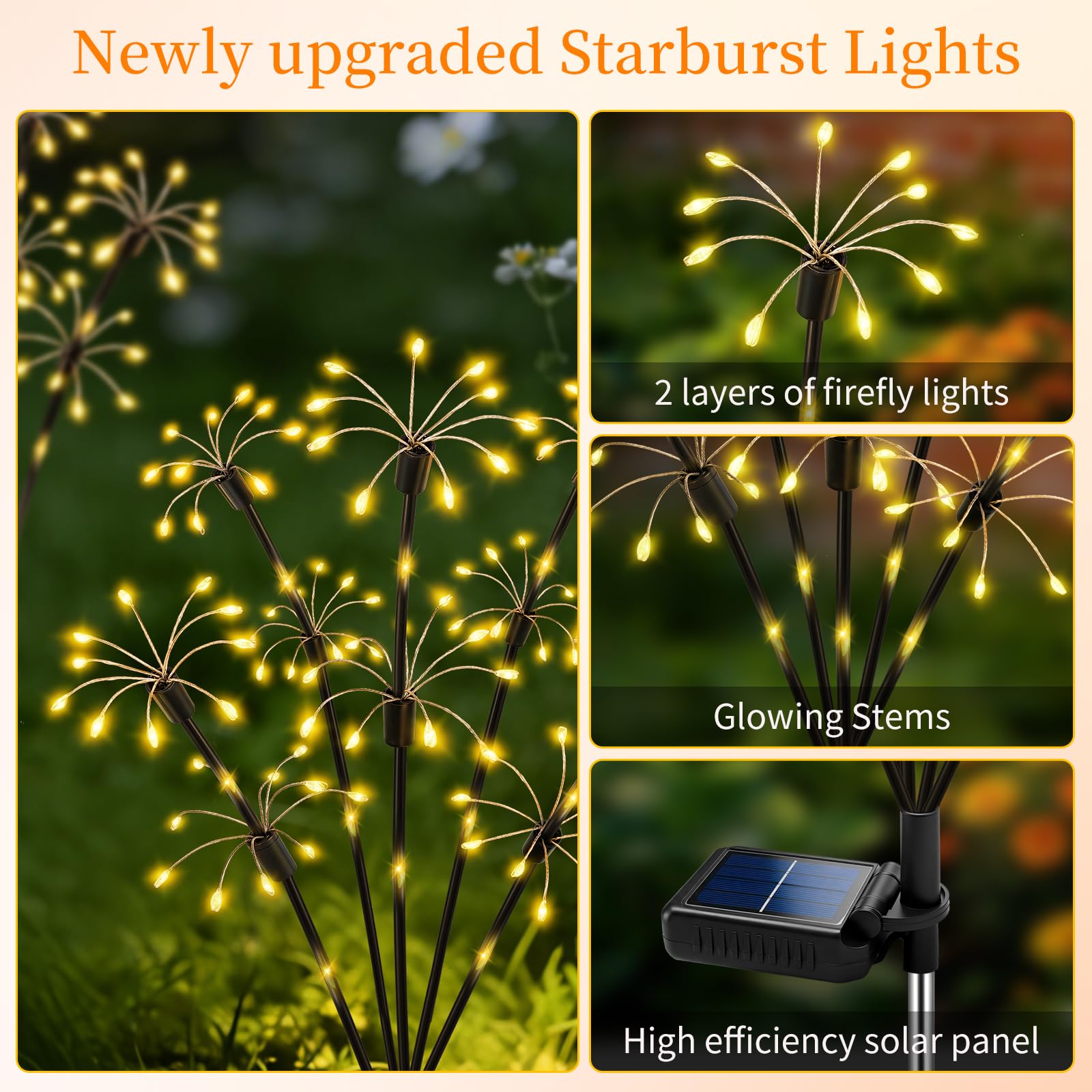 4 Pack Solar Firework Garden Lights, 2-Layer Swaying Starburst Fairy Lights, Waterproof Outdoor Decor for Yard Patio Pathway Lawn