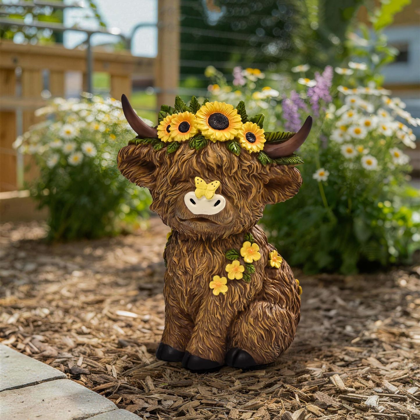 8 Inch Highland Cow Statue, Resin Highland Cow Figurine Indoor Outdoor Decor for Patio Yard Lawn Windowsill, Lovely Garden Gift for Mom & Friends