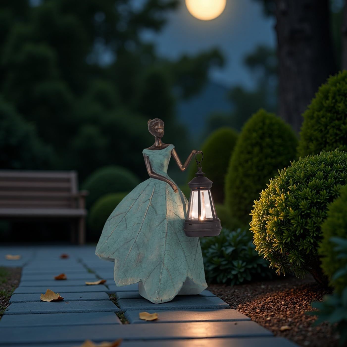 Solar Powered Fairy Statue with LED Lights, Resin Outdoor Garden Figurine Decor for Yard Patio Lawn, Unique Housewarming & Gardening Gifts for Mom & Women, 7.4×5.3×12 In