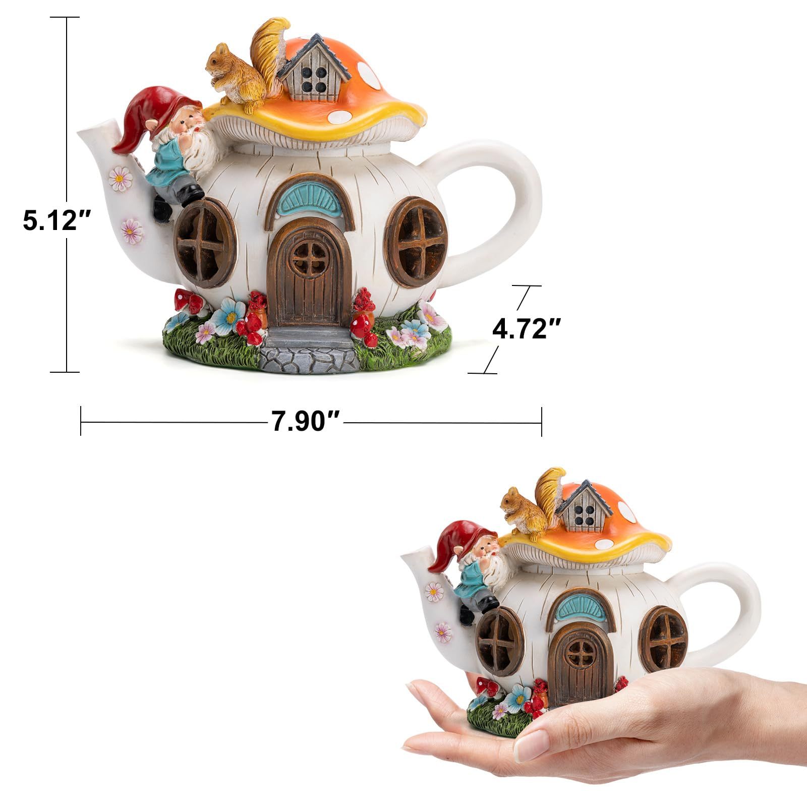 Solar Fairy House Statue with Gnome & Squirrel Figurines, Waterproof Outdoor Fairy Garden Accessories for Yard Patio Lawn Balcony, Gifts for Mom & Grandma