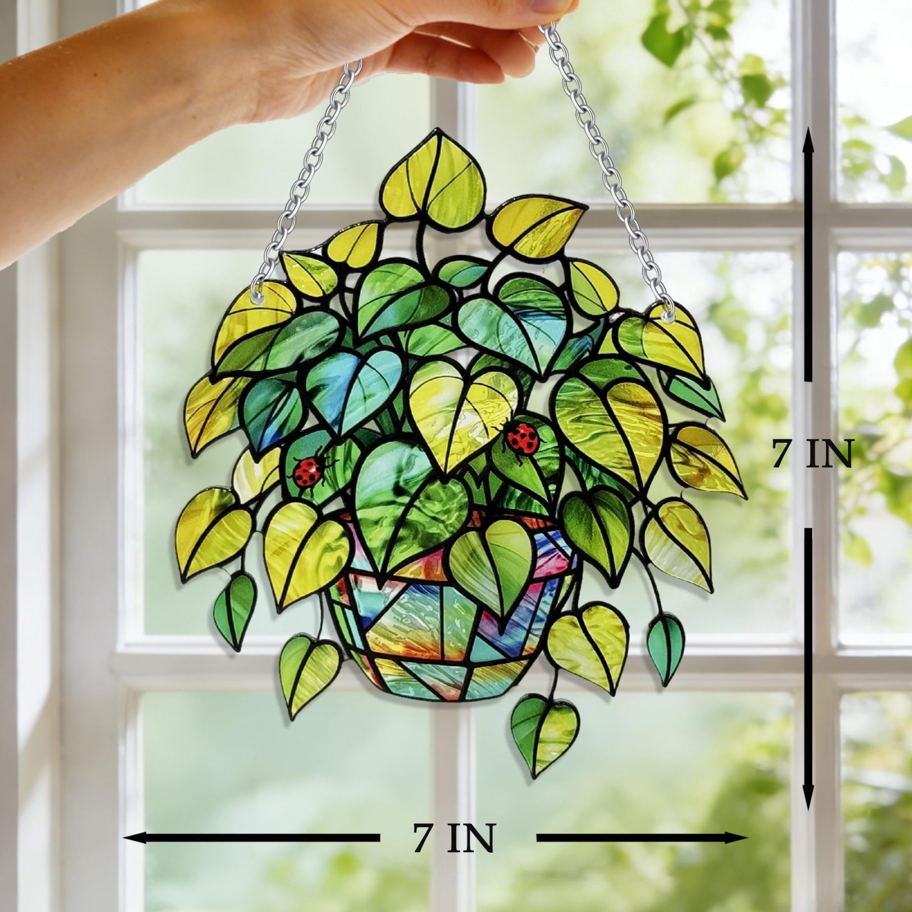 Leaf Plant Stained Glass Suncatcher, Window Hanging Ornament, Unique Gift for Nature Lovers