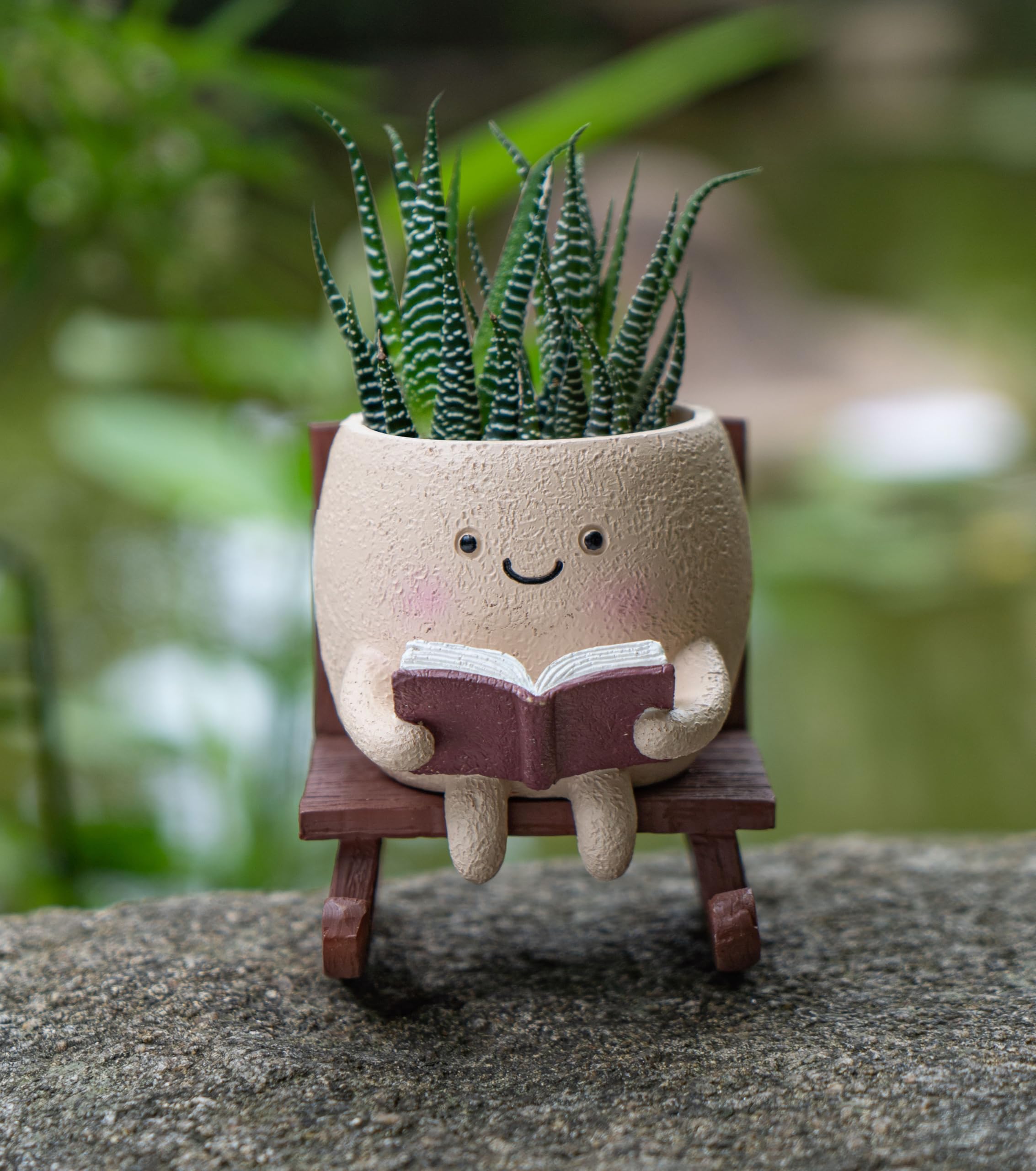 Cute Rocking Chair Smiley Face Planter – Unique Funny Flower Pot with Drainage for Succulents, Ideal Plant Gift for Mother’s Day, Birthday & Christmas