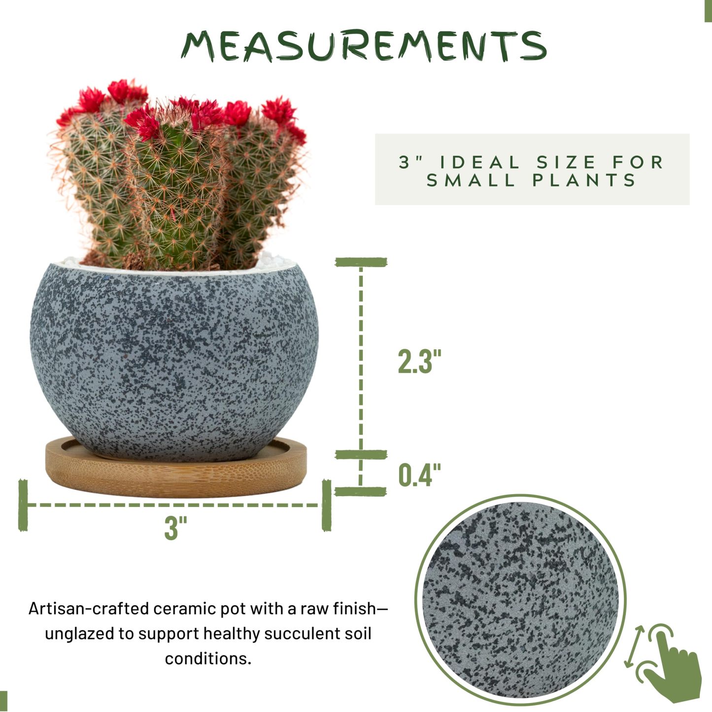 6 Pack 3 Inch Ceramic Succulent Pots, Small Planters with Drainage for Indoor Plants, Mini Cactus & 2 Inch Small Plants