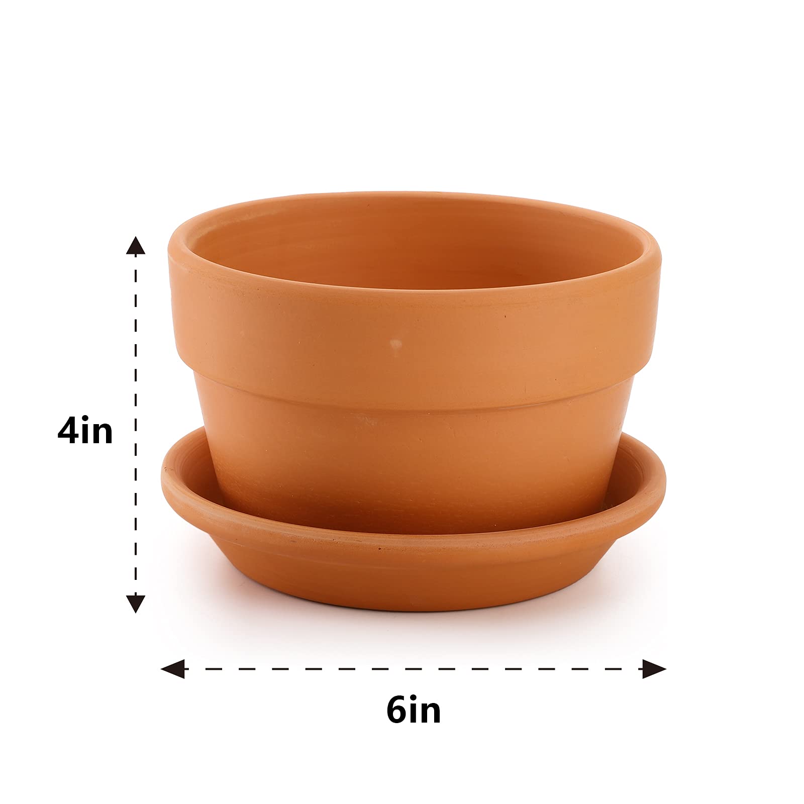 4 Pack 6 Inch Terracotta Plant Pots with Saucers, Large Clay Flower Planters with Drainage Holes for Indoor & Outdoor Plants