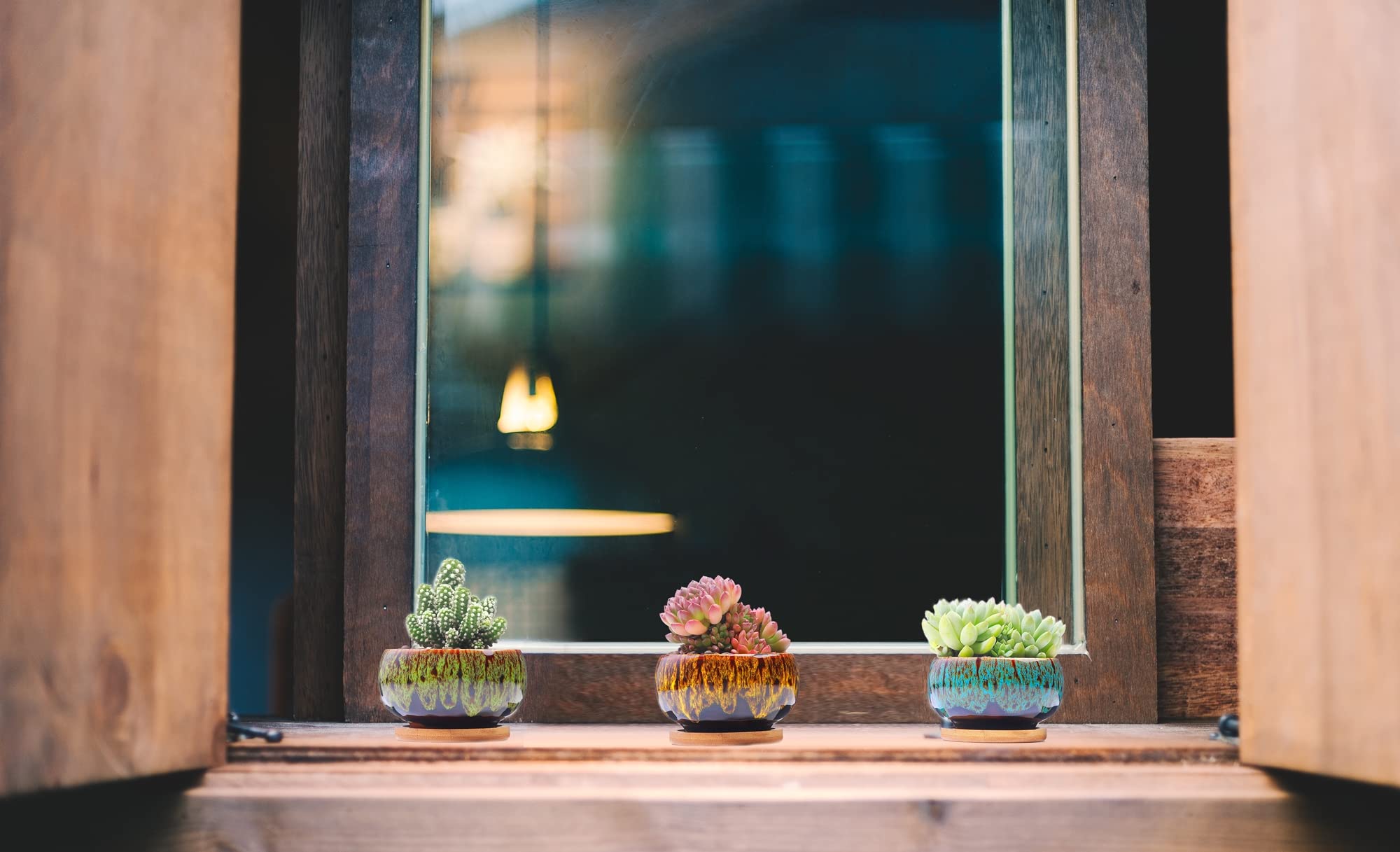 Set of 5 Cute Ceramic Succulent Planters with Drainage Holes & Attached Saucers, Decorative Mini Garden Pots for Indoor Plants – Plants Not Included