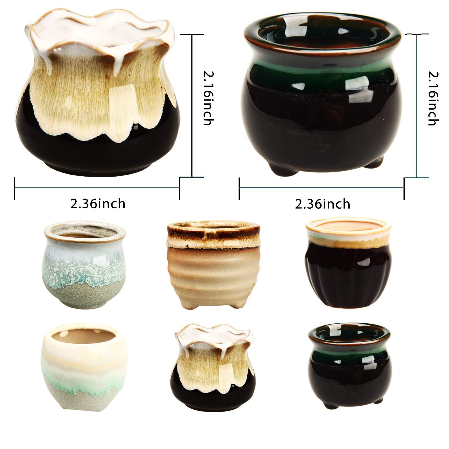2.1 Inch Ceramic Succulent Pots with Drainage Holes, Mini Flowing Glaze Planters for Small Indoor Plants