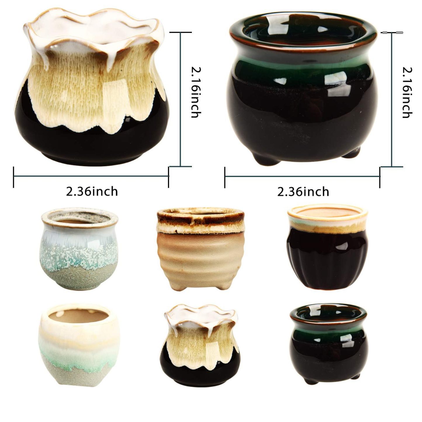 2.1 Inch Ceramic Succulent Pots with Drainage Holes, Mini Flowing Glaze Planters for Small Indoor Plants