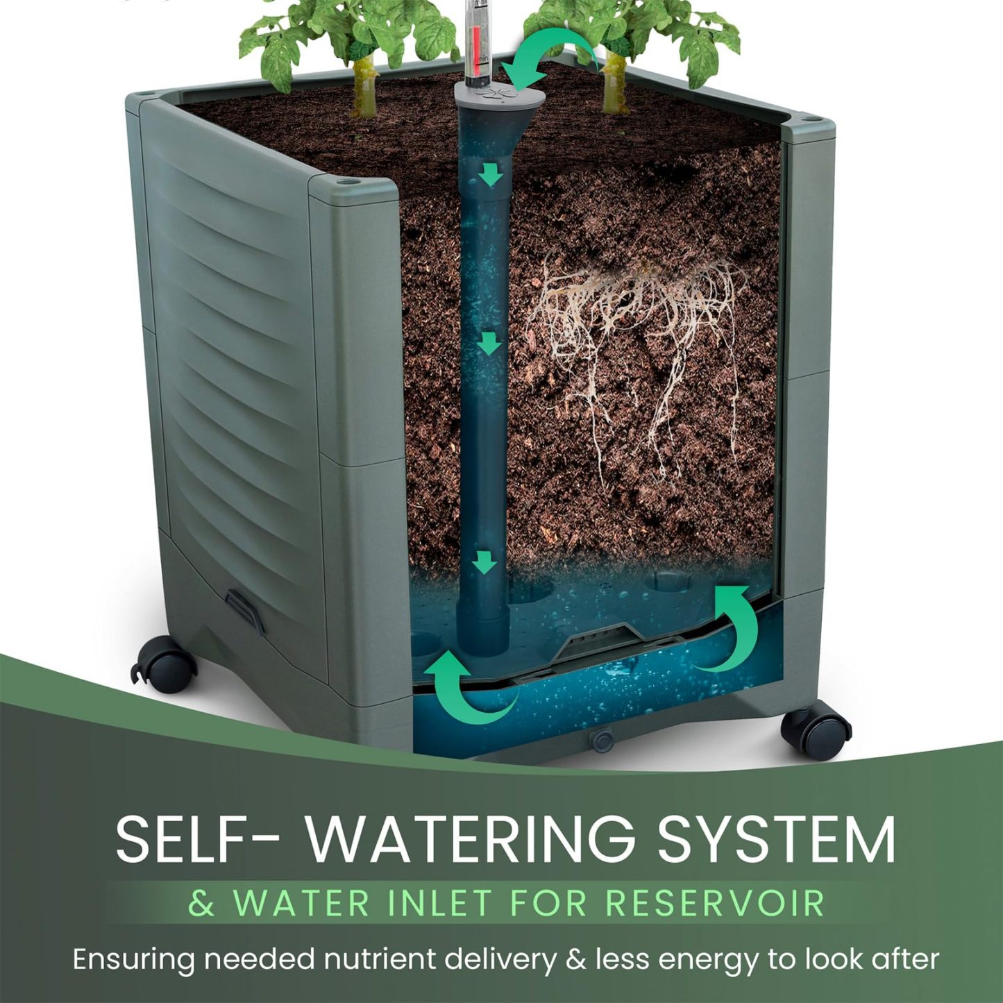 56.5" Tall Tomato Planter Pot with Self-Watering System & Water Level Indicator, Raised Garden Bed with Metal Trellis for Climbing Plants, Large Water Reservoir Planter for Indoor & Outdoor Use (Single Planter)
