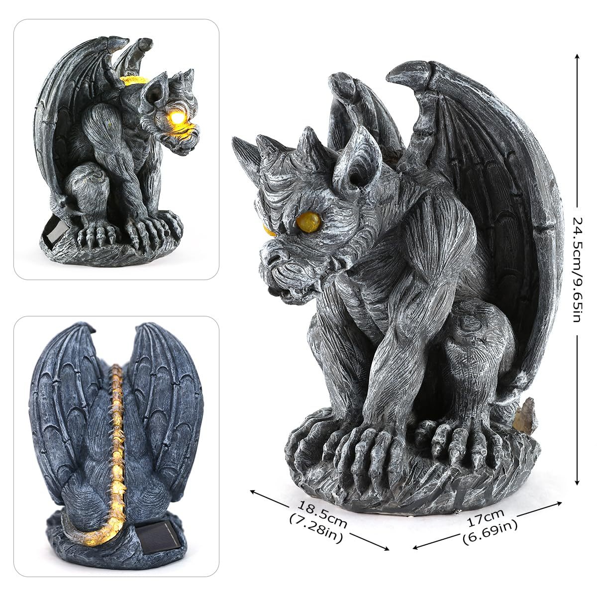 Large Winged Gargoyle Statue with Solar Lights 