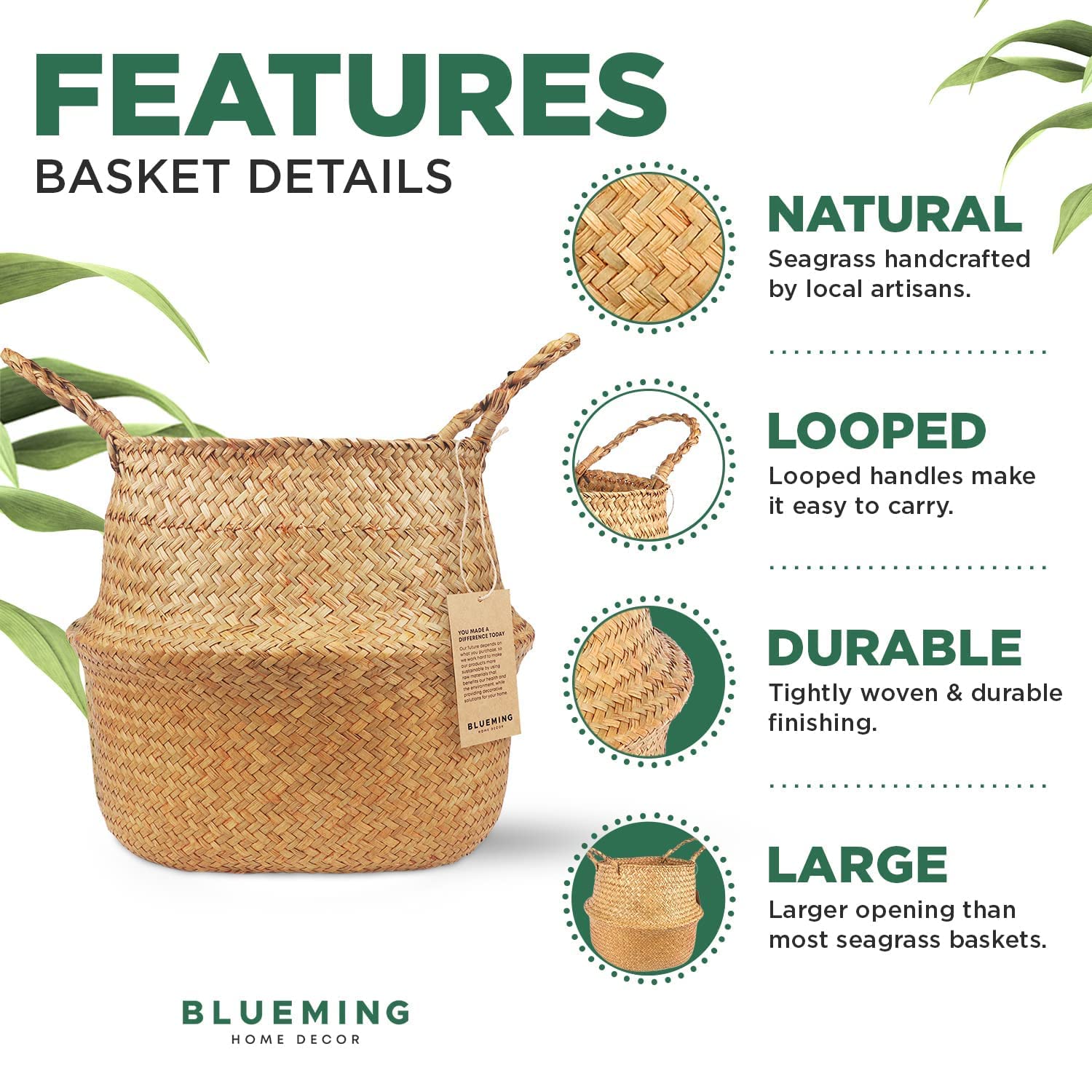 9-10 Inch Woven Wicker Plant Basket, Olive Tree Pot for Indoor Fake Trees, Decorative Planter Basket for Faux Artificial House Plants