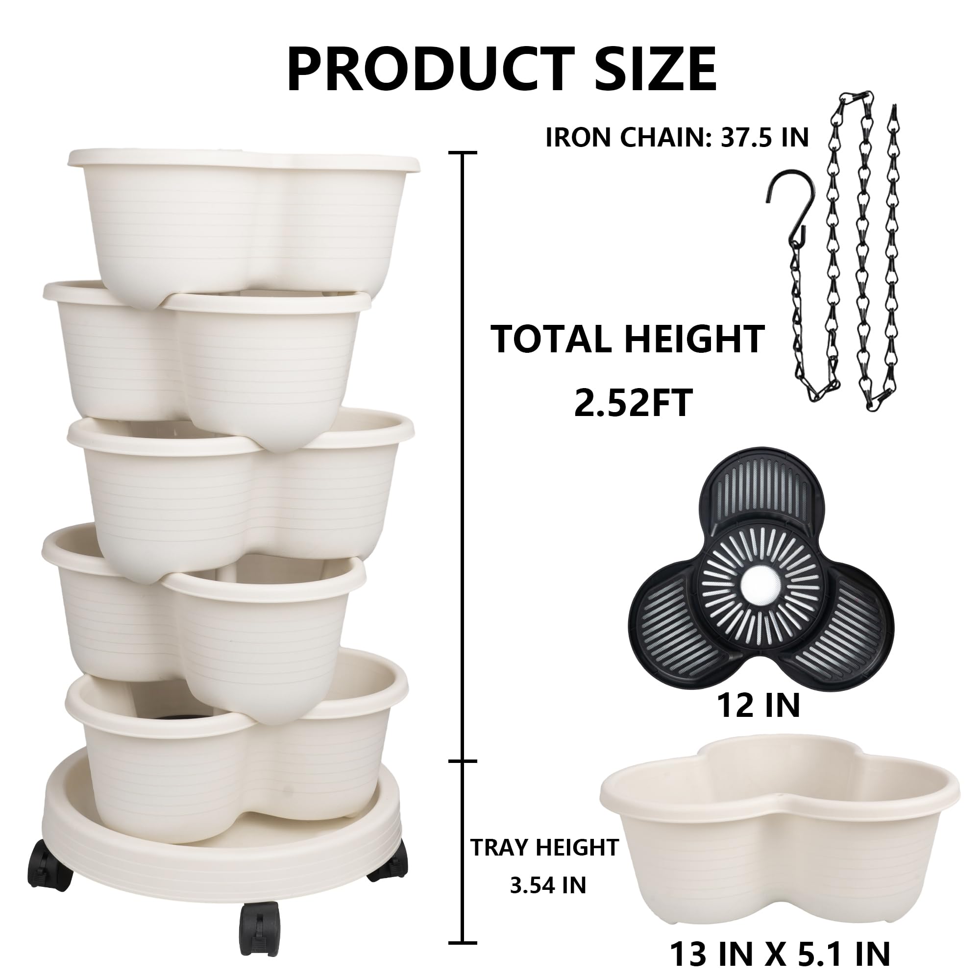5 Tier Stackable Strawberry Planter, Vertical Garden Tower for Herbs, Vegetables, Flowers & Succulents