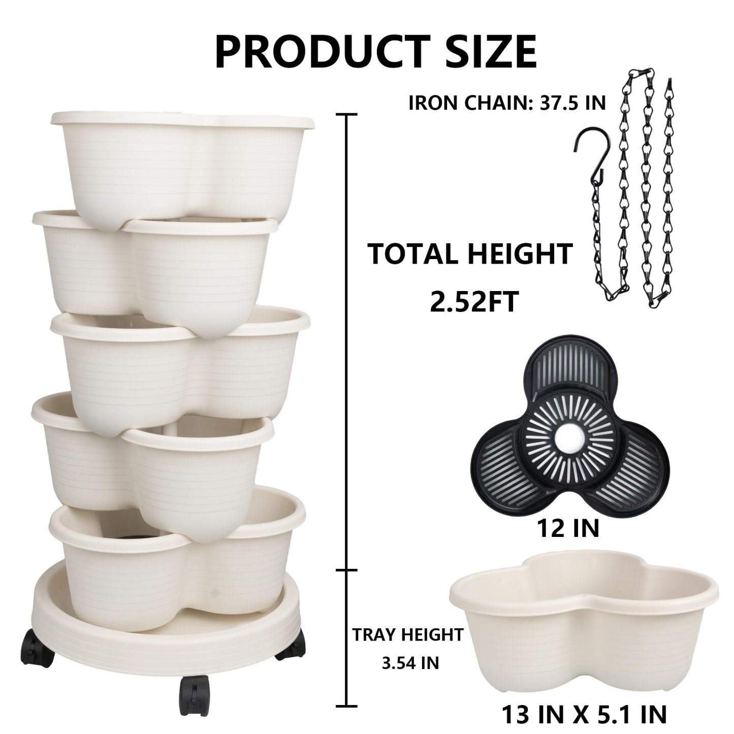 5 Tier Stackable Strawberry Planter, Vertical Garden Tower for Herbs, Vegetables, Flowers & Succulents