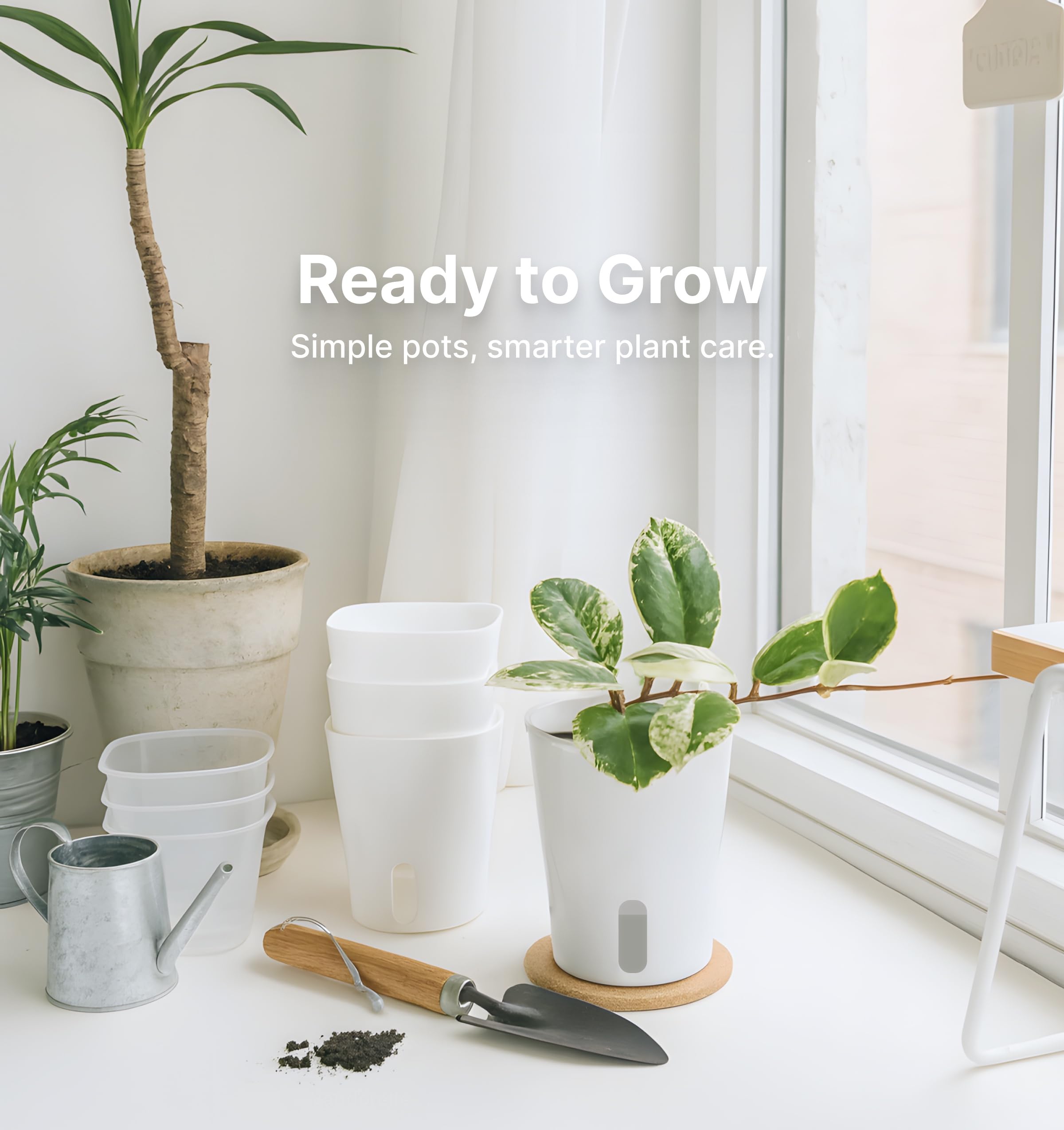 8 Pack 4" Self Watering Pots for Indoor Plants, Clear Inner Cup with Water Level Indicator, White Plastic Planters with Drainage Holes + Extra 3ft Wick – Ideal for Cuttings, Seedlings, Herbs & African Violets