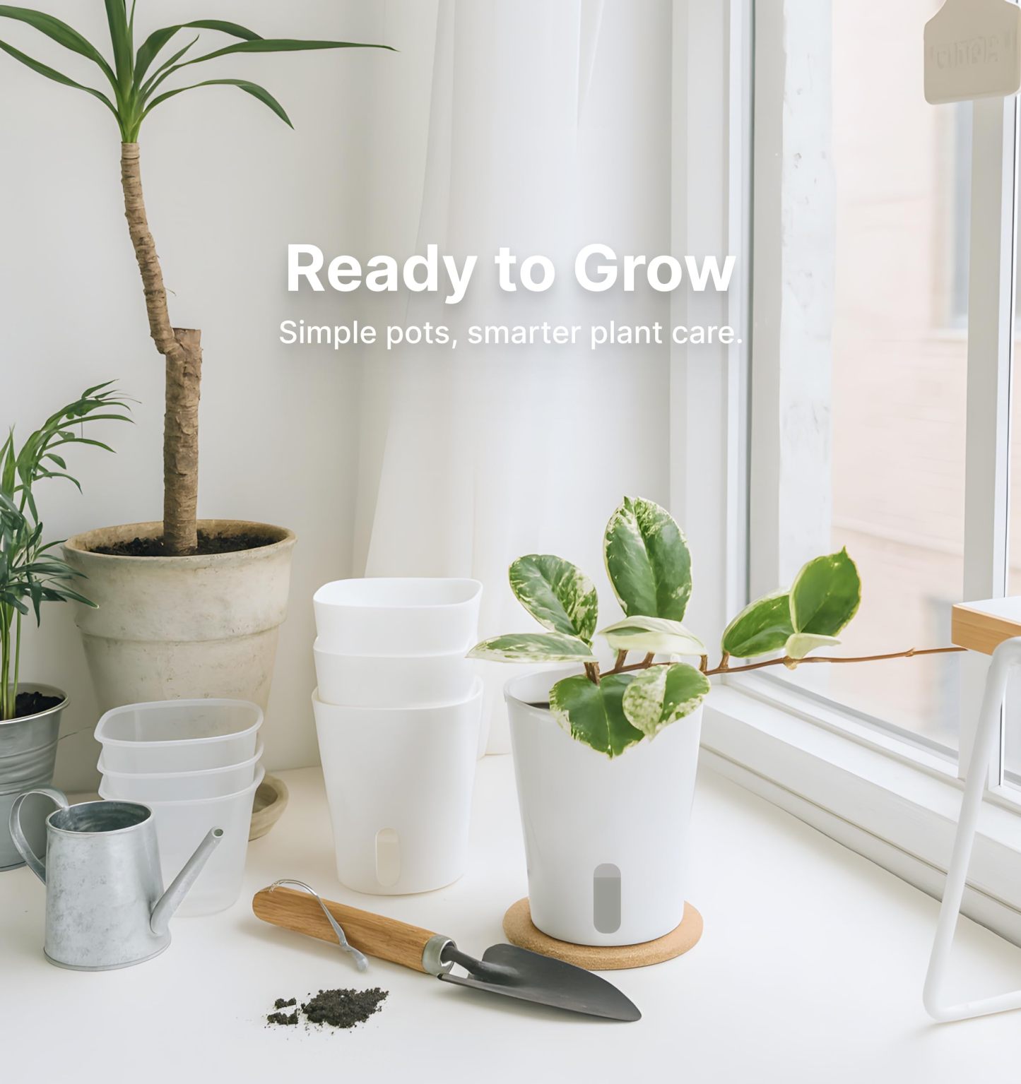 8 Pack 4" Self Watering Pots for Indoor Plants, Clear Inner Cup with Water Level Indicator, White Plastic Planters with Drainage Holes + Extra 3ft Wick – Ideal for Cuttings, Seedlings, Herbs & African Violets