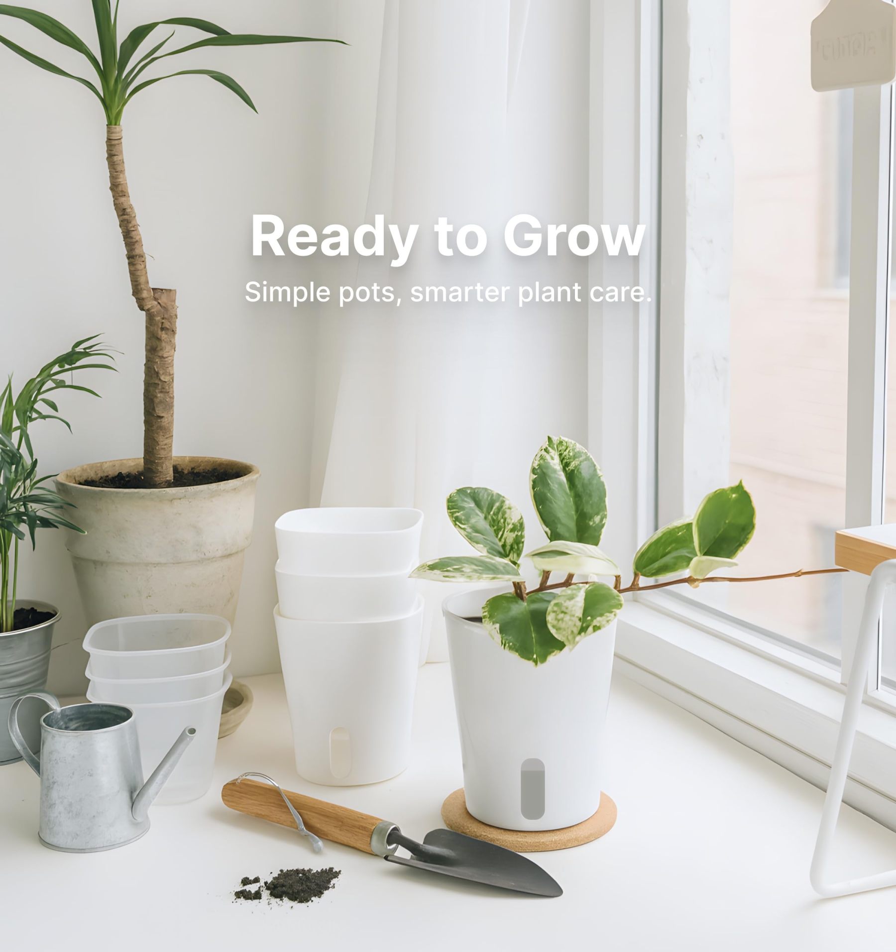 8 Pack 4" Self Watering Pots for Indoor Plants, Clear Inner Cup with Water Level Indicator, White Plastic Planters with Drainage Holes + Extra 3ft Wick – Ideal for Cuttings, Seedlings, Herbs & African Violets