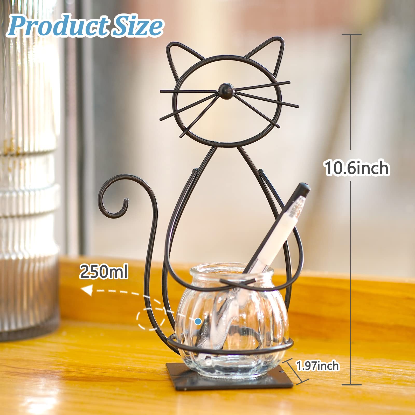 Metal Cat Desktop Glass Planter Vase Holder, Creative Plant Terrarium Stand for Home Patio Lawn Garden Decor