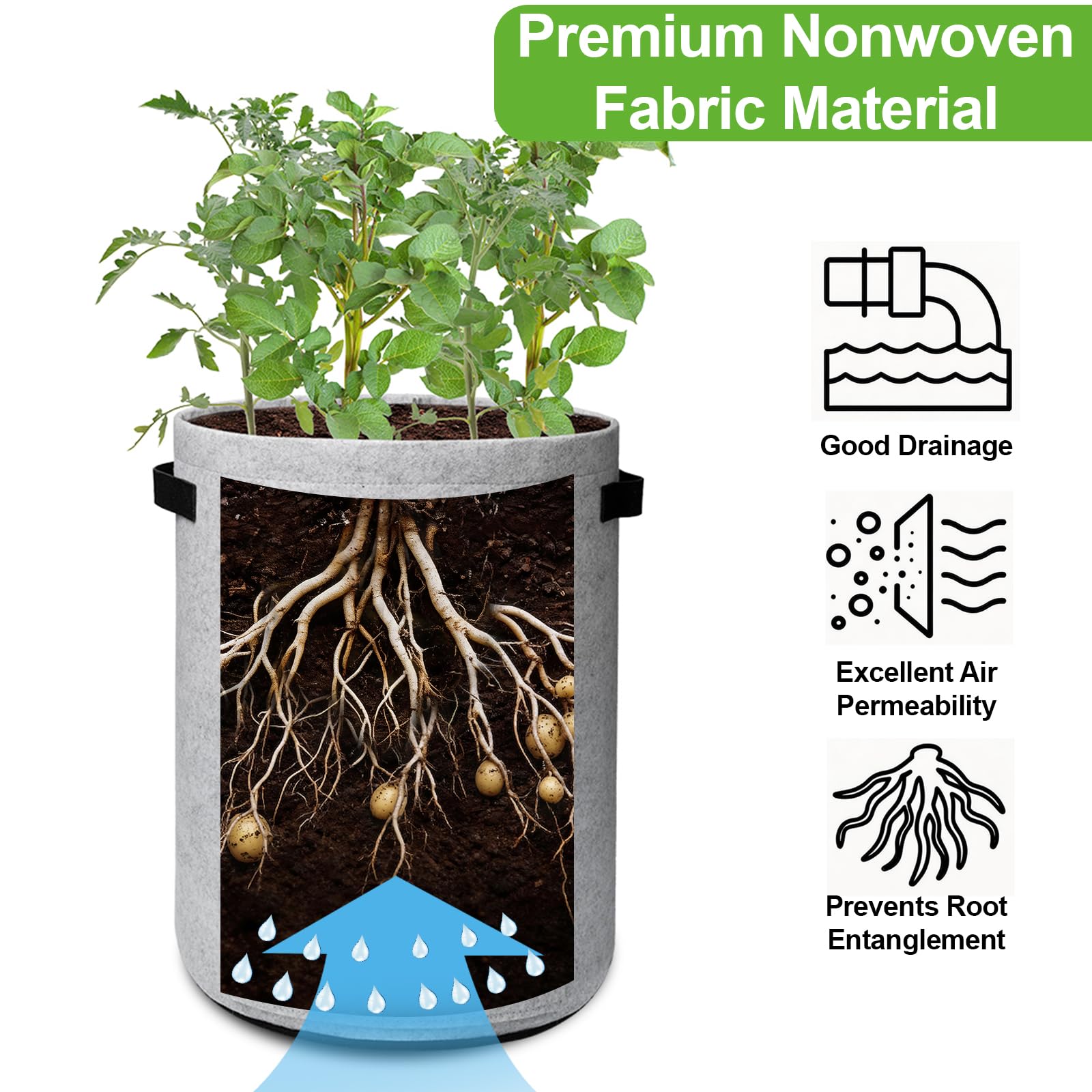 4 Pack 10 Gallon Potato Grow Bags with Harvest Flap & Handles, Planting Pots for Potato, Tomato & Vegetables (Black & Gray)
