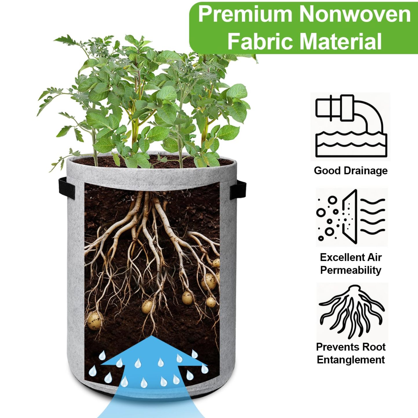 4 Pack 10 Gallon Potato Grow Bags with Harvest Flap & Handles, Planting Pots for Potato, Tomato & Vegetables (Black & Gray)