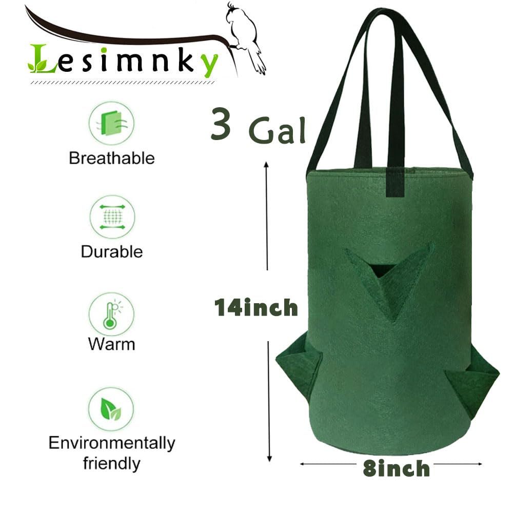 4 Pack Hanging Upside Down Strawberry Planters, 3 Gallon Grow Bags with 6 Planting Holes & 4 Hooks, Upside Down Hanging Planter Bags for Tomatoes & Vegetables (Dark Green)