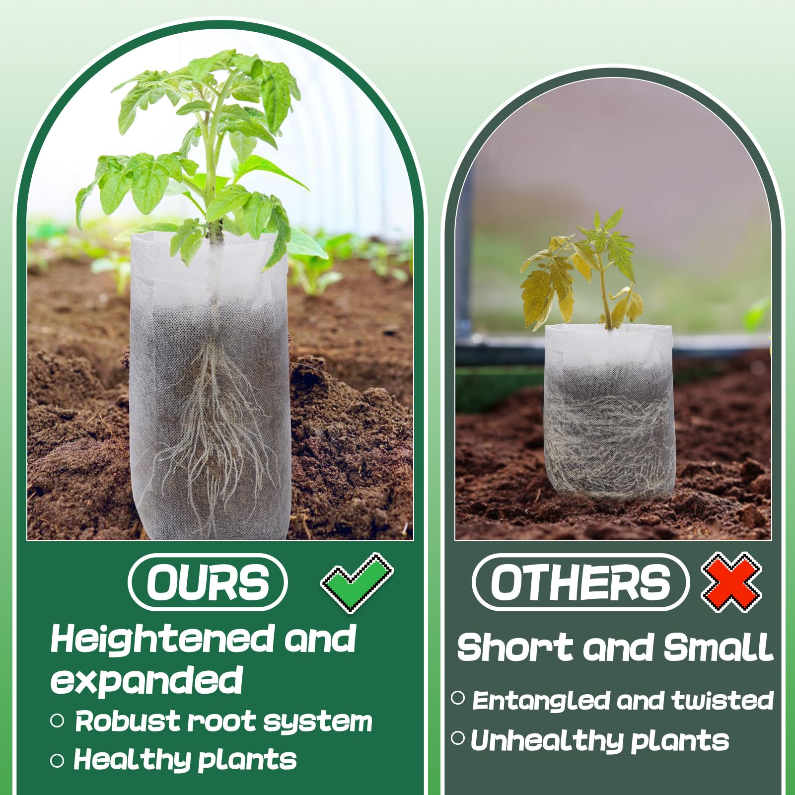 60 PCS 13.5''H Deep Nursery Grow Bags, Biodegradable Non-Woven Fabric Planting Pots for Indoor & Outdoor Seedlings, Vegetables, Flowers & Fruits