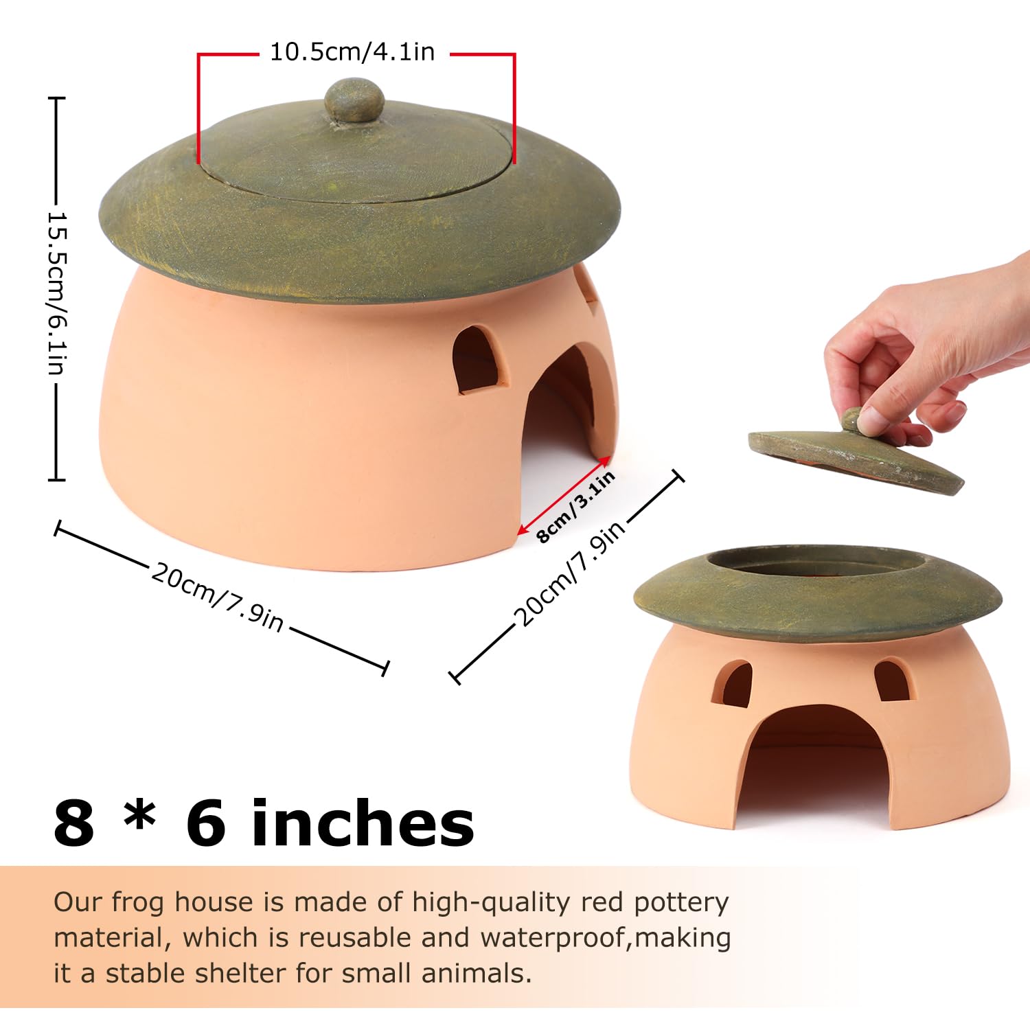 Terracotta Reptile Cave with Green Lid