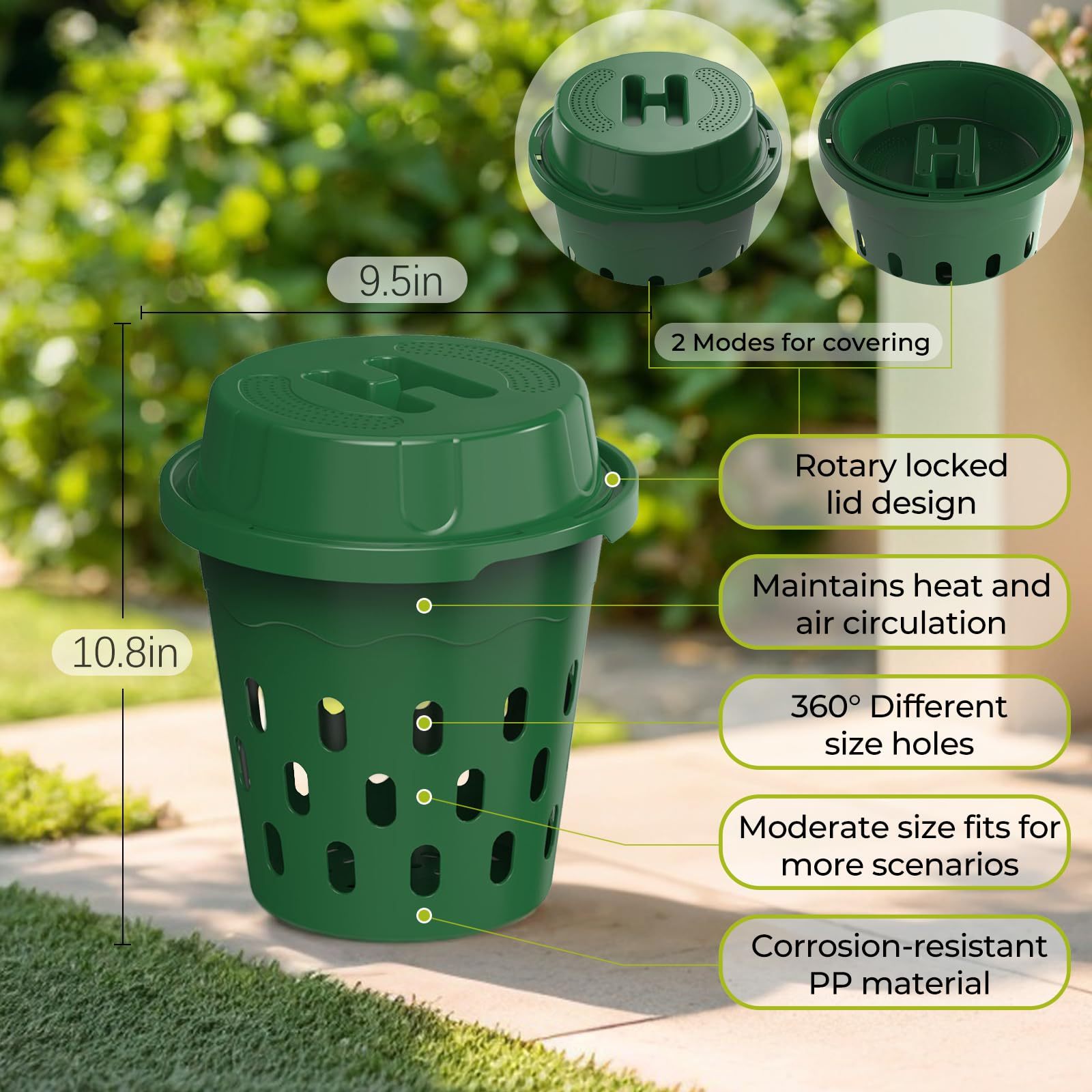 2-Pack 8L Inground Worm Composter, Outdoor Worm Farm for Garden Beds, Home Vermicomposting Bin for Beginners, Green (9.5x9.5x10.8 Inch)