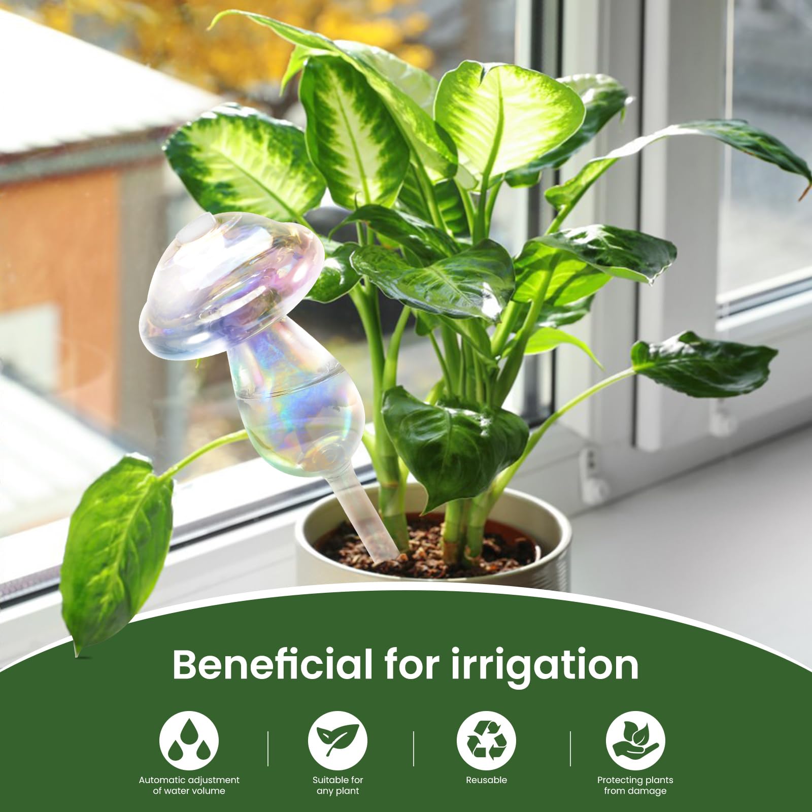 4Pcs Mushroom Shaped Glass Self Watering Globes, Top-Fill Plant Watering Bulbs, Automatic Watering Planter Inserts for Indoor Plants