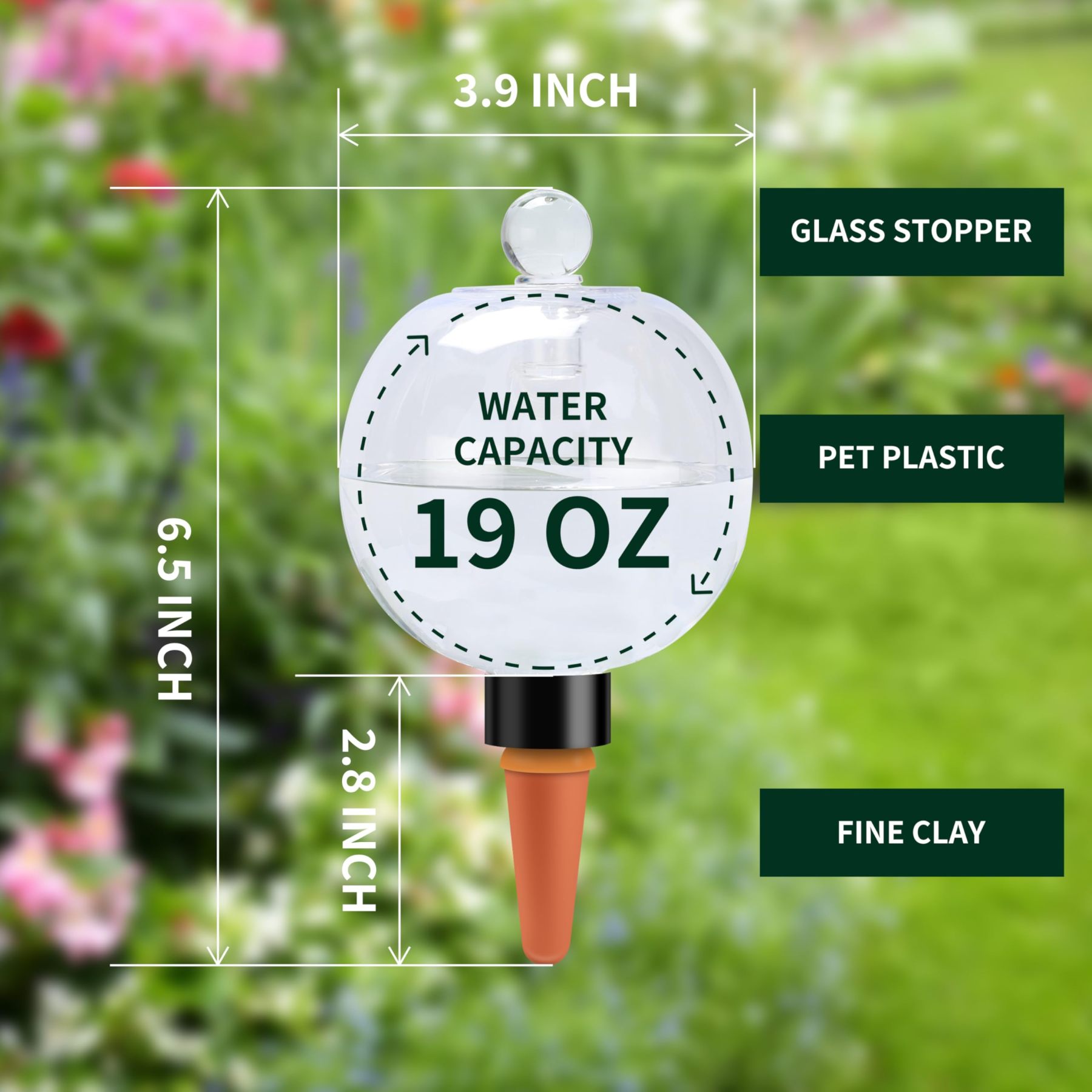 2 Pack 19oz Extra Large Top-Fill Self Watering Plant Globes, Slow Release Plastic Water Bulbs, Automatic Watering Stakes for Indoor Outdoor Plants