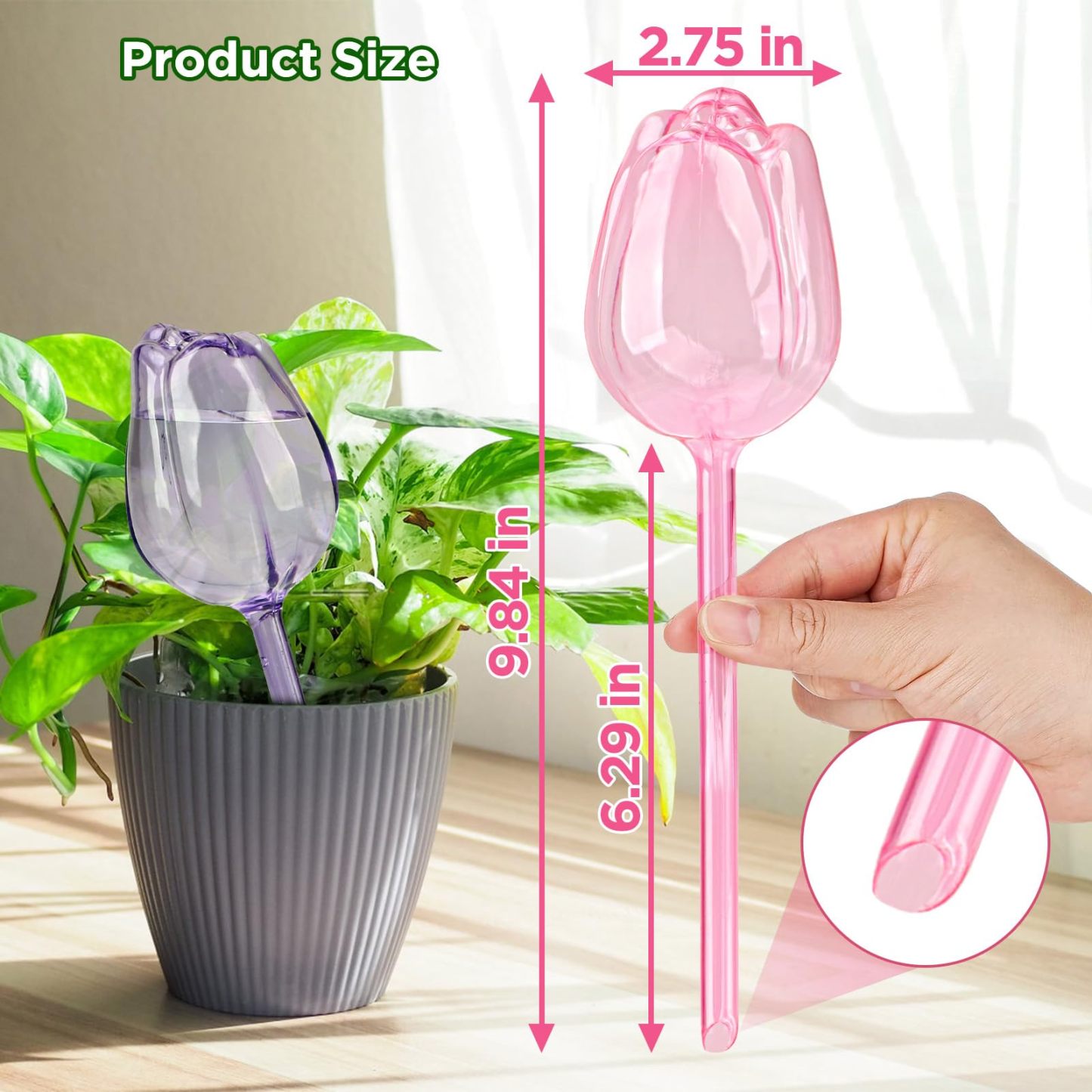 4 Pcs Tulip Shaped Self Watering Globes, Automatic Plastic Watering Bulbs for Indoor & Outdoor Plants