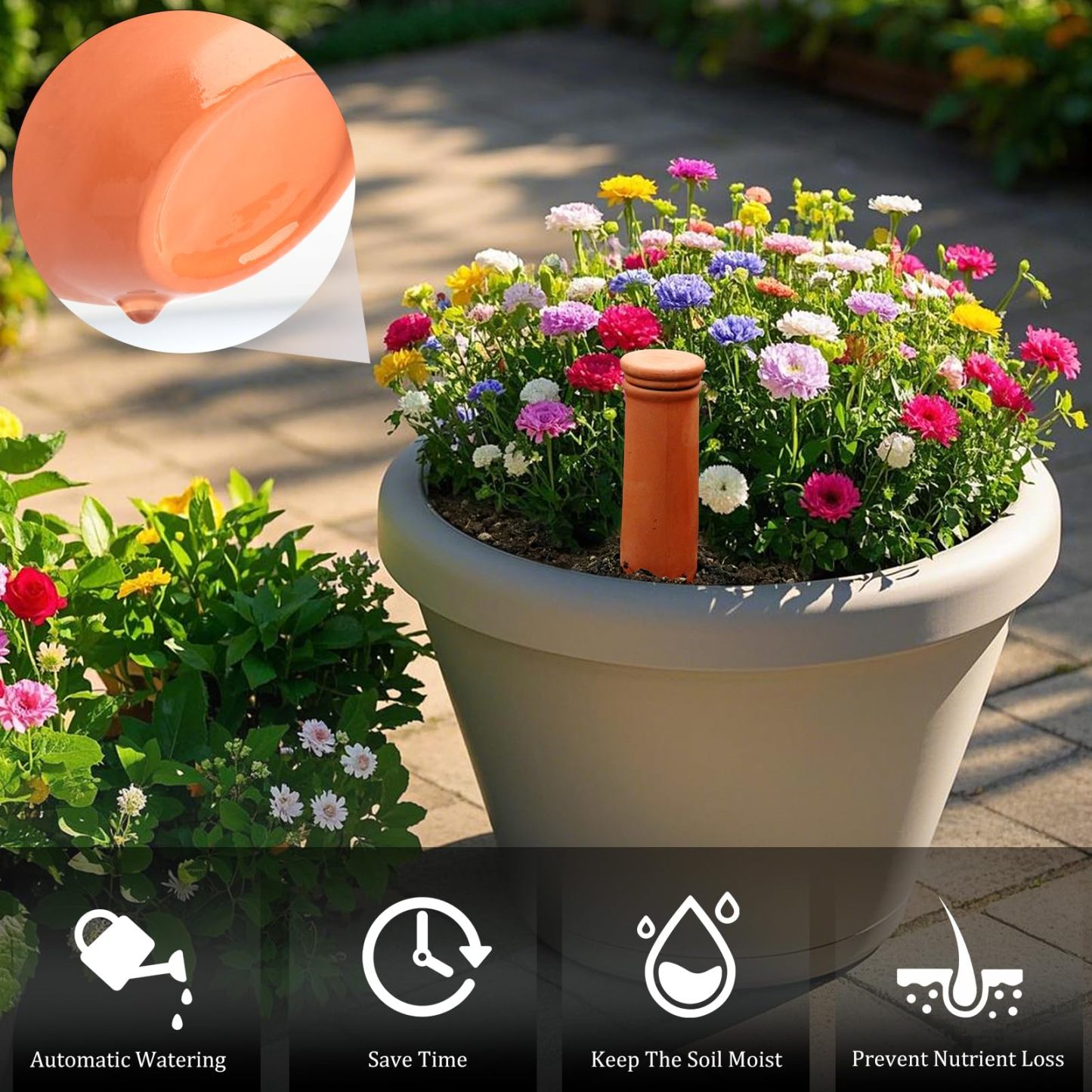 30 Oz Large Terracotta Ollas Watering Pots, Self-Watering Device with Lid, 2-Week Auto Irrigation System for Indoor & Outdoor Plants