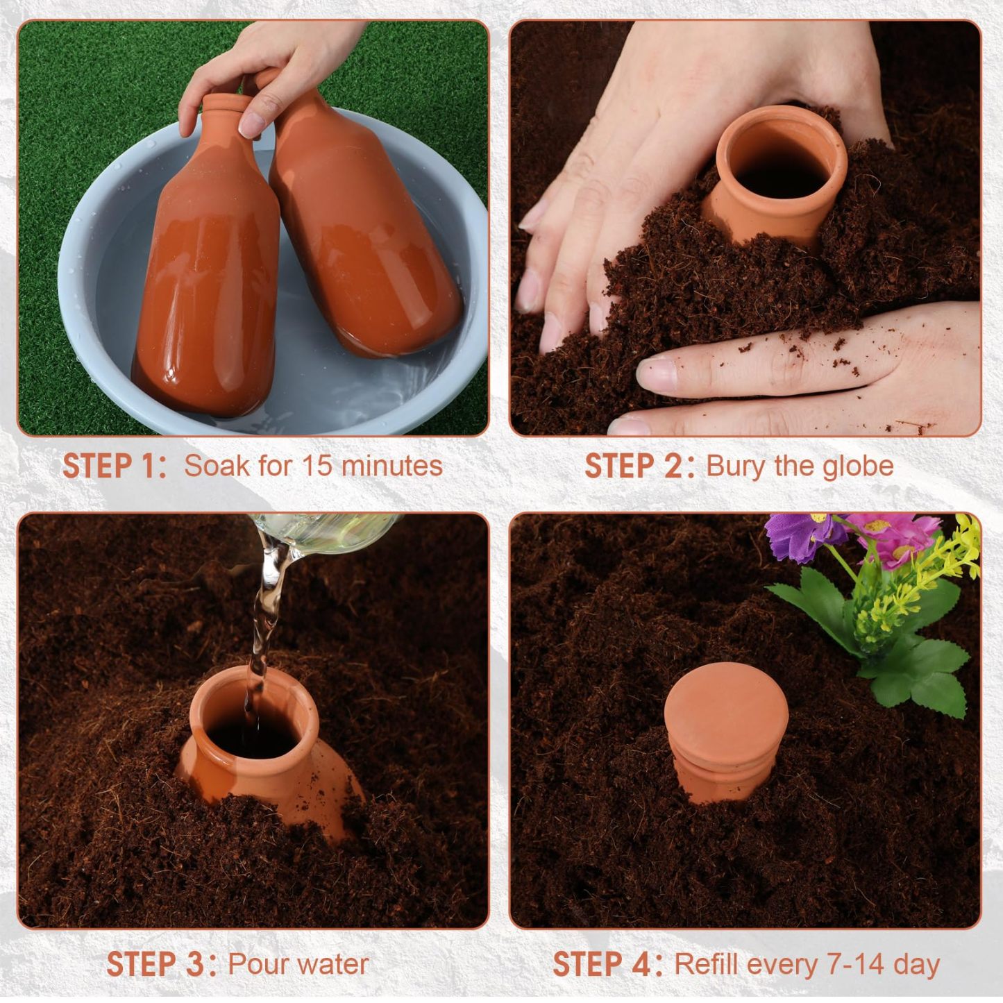 2 Pcs 24oz Terracotta Ollas Self Watering Planter Inserts, Clay Plant Watering Globes, Automatic Water Irrigation Pots for Indoor Outdoor Garden Plants, Easy Refill