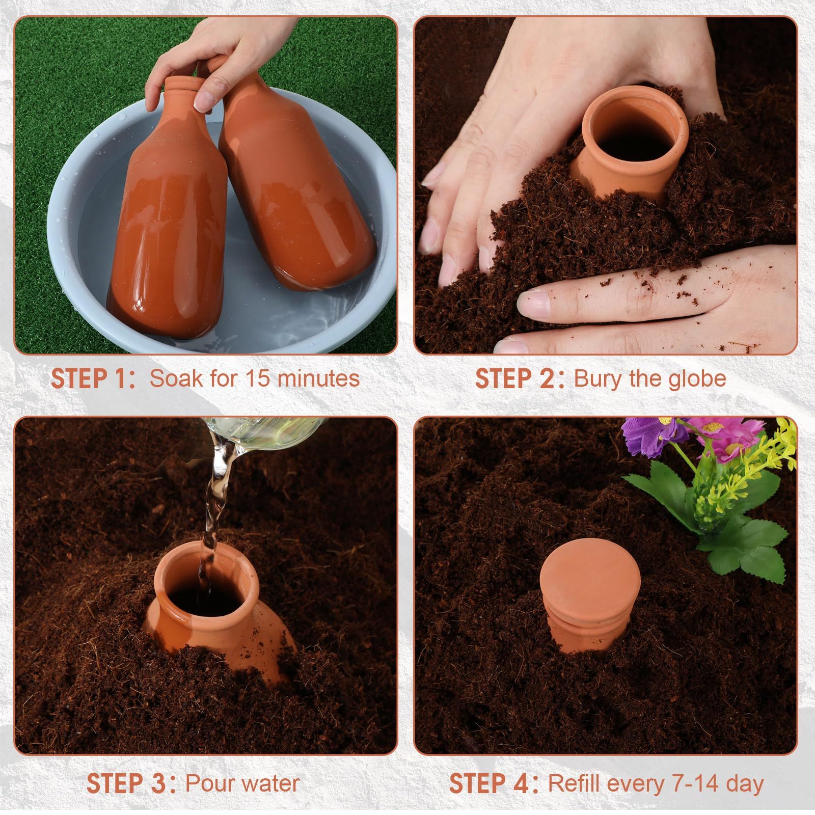 2 Pcs 24oz Terracotta Ollas Self Watering Planter Inserts, Clay Plant Watering Globes, Automatic Water Irrigation Pots for Indoor Outdoor Garden Plants, Easy Refill