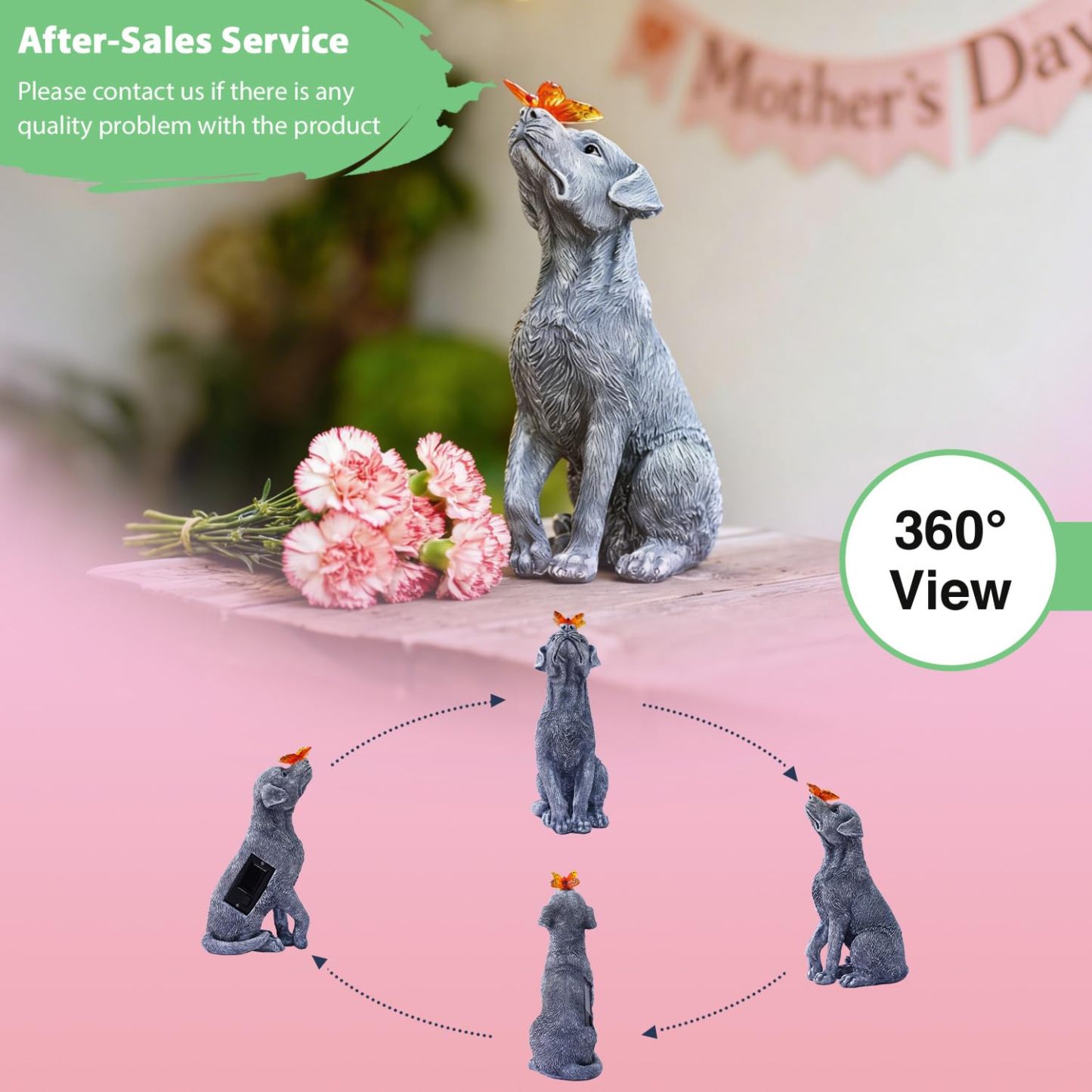 Solar Butterfly Dog Statue, Outdoor Garden Decor Figurine, Perfect Birthday Gift for Mom Dad, Cute Yard & Patio Decoration Ornament