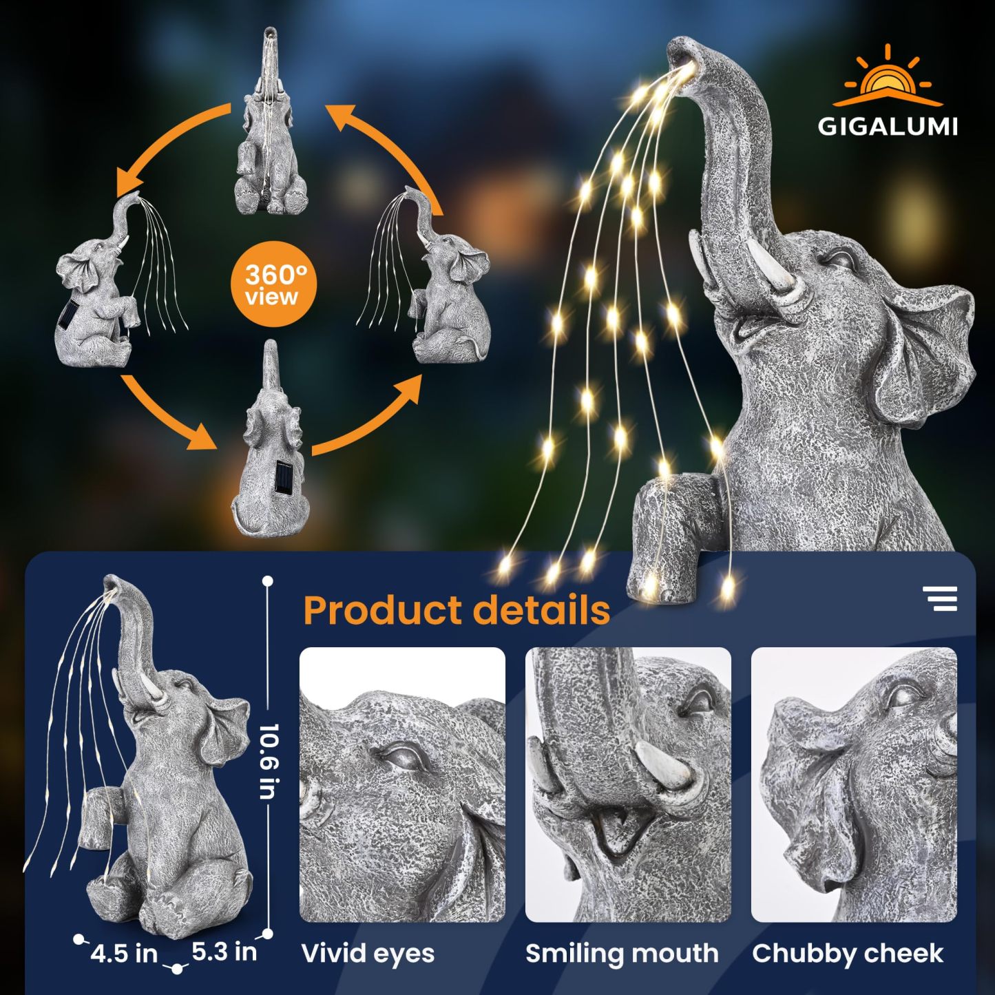Solar Watering Elephant Garden Statue with LED Lights, Outdoor Patio Yard Decor Ornament, Perfect Birthday Gift for Women, Mom, Grandma