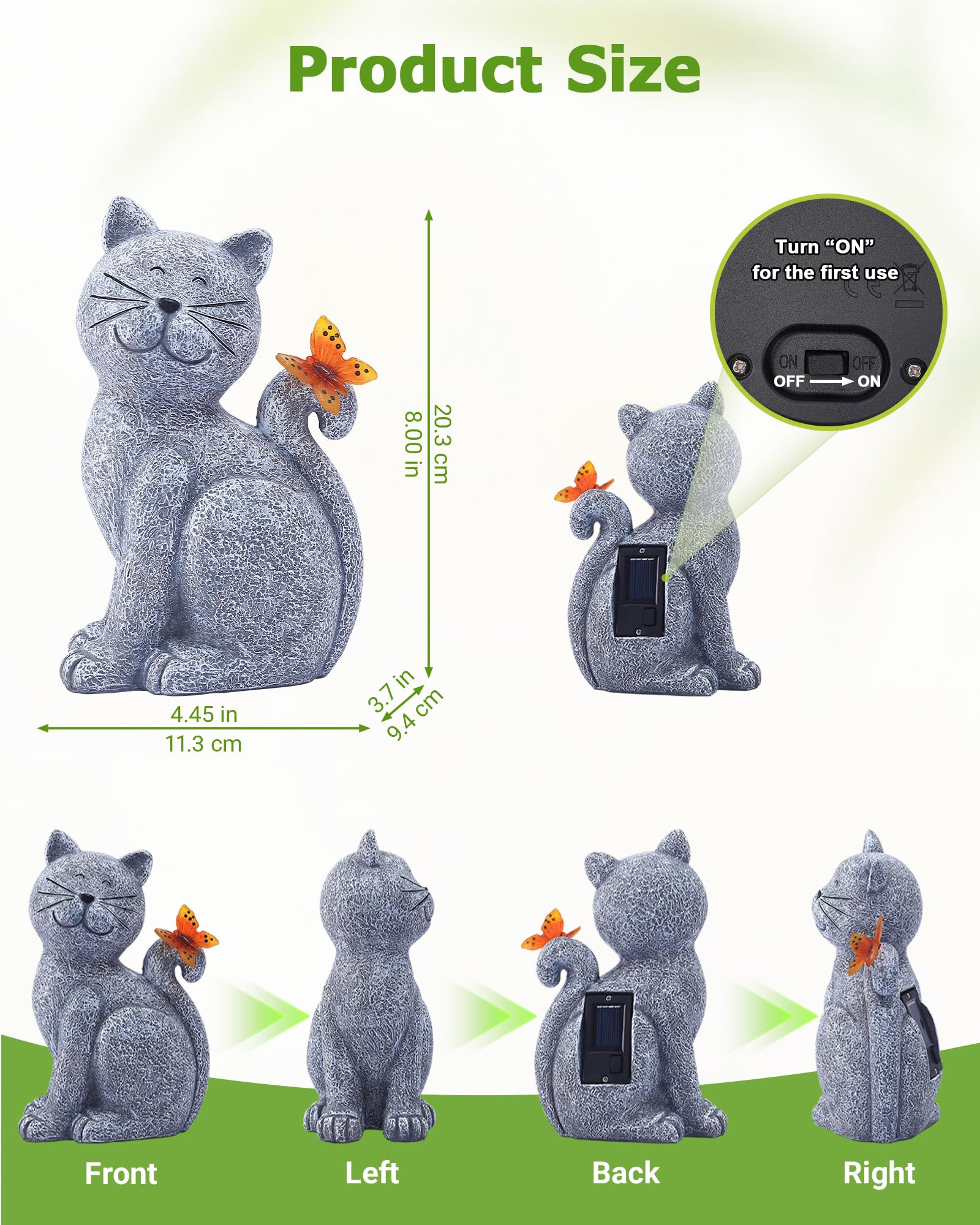 Cat Garden Statue with Butterfly, Outdoor Yard Lawn Patio Decor Ornament, Ideal Gift for Mom, Grandma and Women