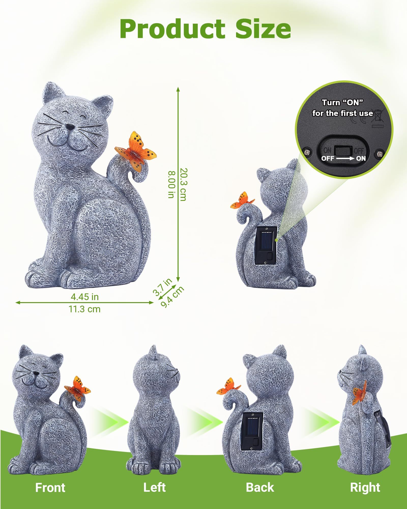 Cat Garden Statue with Butterfly, Outdoor Yard Lawn Patio Decor Ornament, Ideal Gift for Mom, Grandma and Women