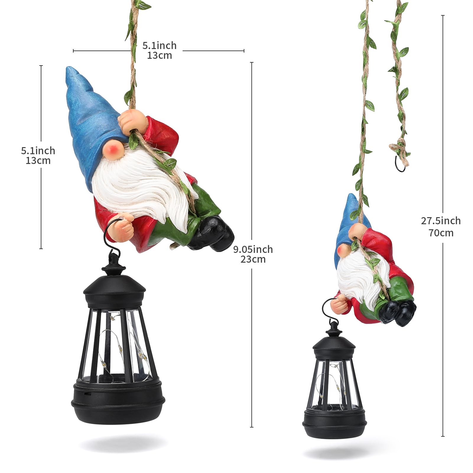 Solar Climbing Rope Gnome Tree Hugger with LED Lantern, Hanging Outdoor Yard Porch Wall Decor, Gift for Mom and Women