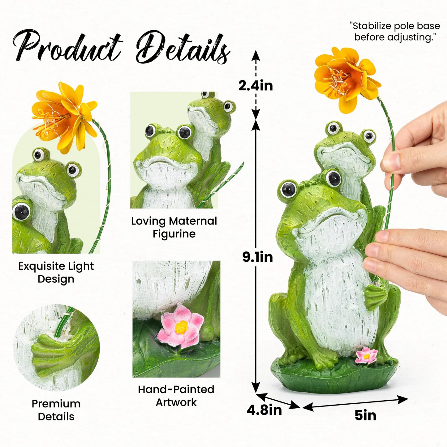 Solar Loving Frog Garden Statue with LED Light, Outdoor Waterproof Garden Figurine, Yard Patio Decor & Perfect Gardening Gift for Women