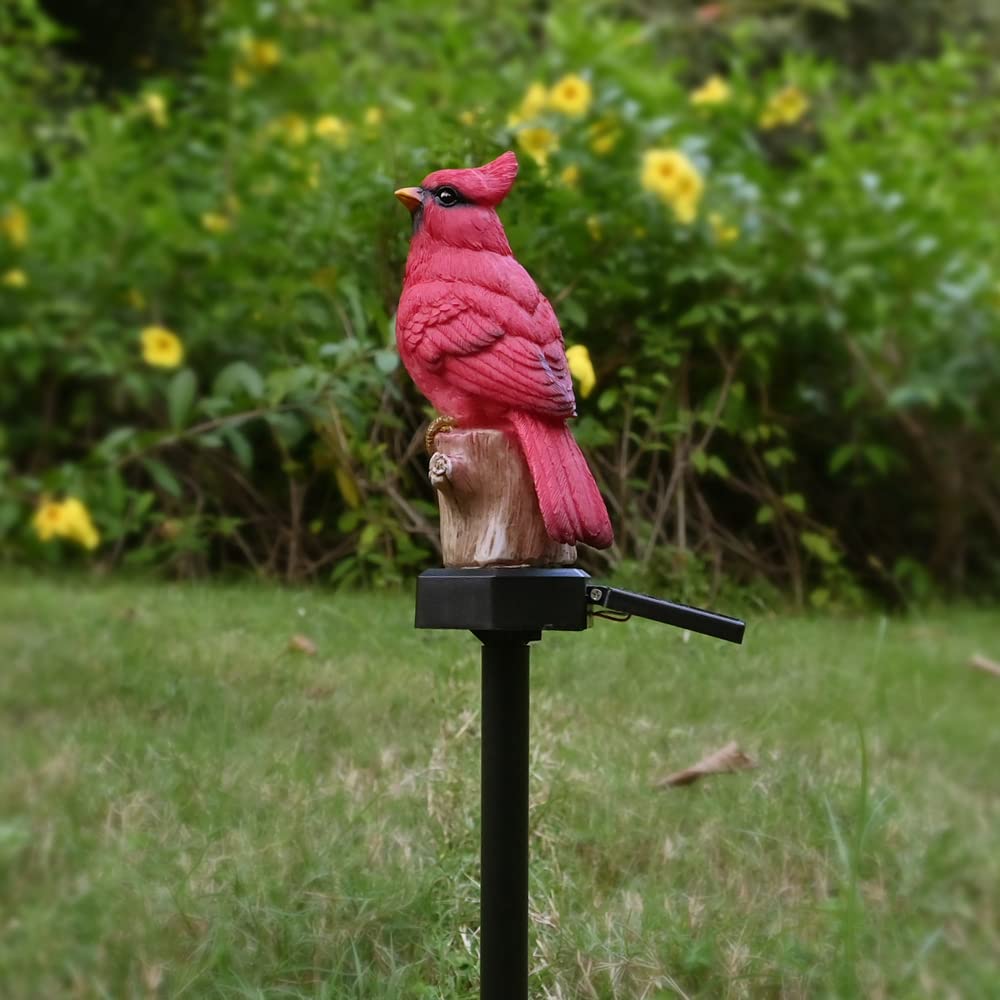 Solar Red Bird Memorial Stake Light, Outdoor Garden Patio Yard Art Statue, Rustic Lawn Ornament, Sympathy Gift for Mom, Grandma & Women