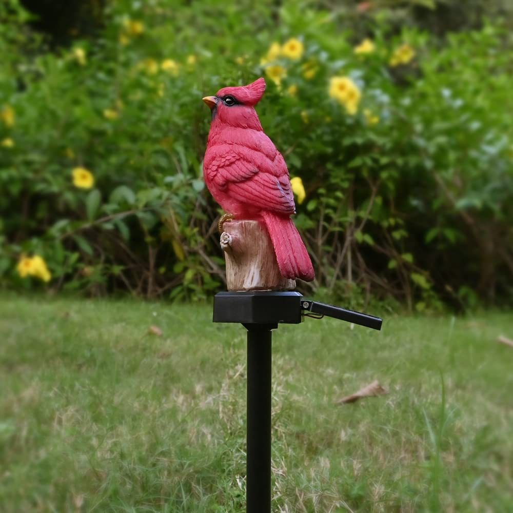 Solar Red Bird Memorial Stake Light, Outdoor Garden Patio Yard Art Statue, Rustic Lawn Ornament, Sympathy Gift for Mom, Grandma & Women