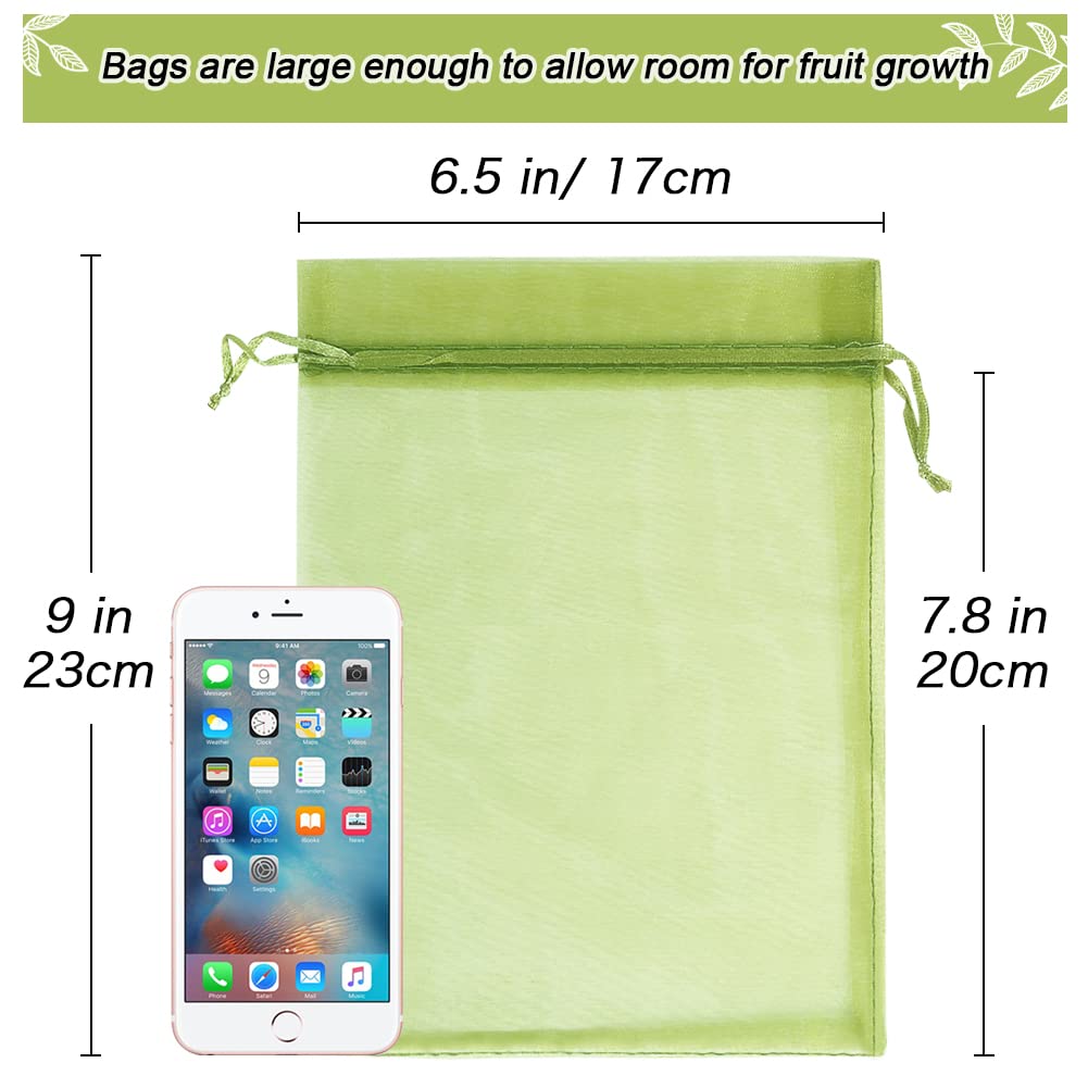 100Pcs Drawstring Fruit Protection Bags, 6x9 Inch Green Mesh Pest Barrier Covers, Protective Net Bags for Tomatoes, Mango Trees, Vegetables and Garden Plants