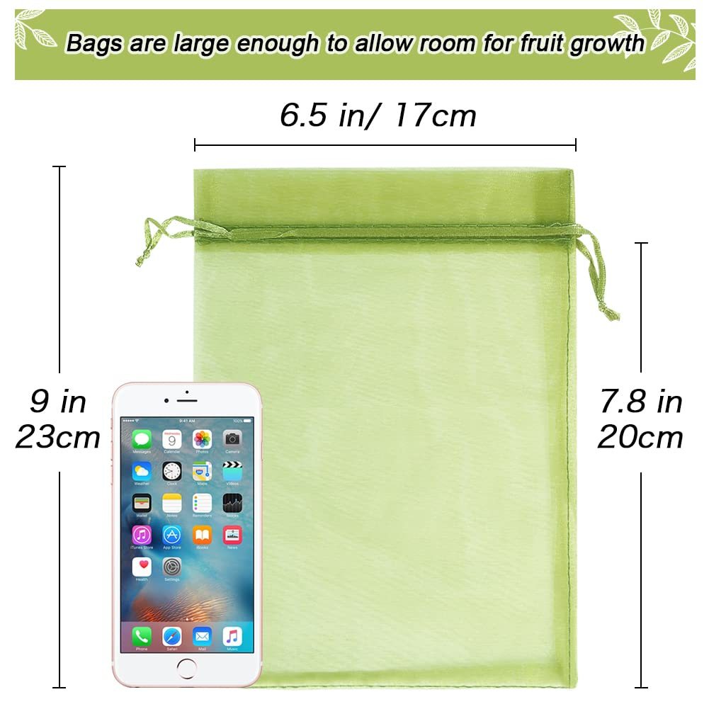 100Pcs Drawstring Fruit Protection Bags, 6x9 Inch Green Mesh Pest Barrier Covers, Protective Net Bags for Tomatoes, Mango Trees, Vegetables and Garden Plants