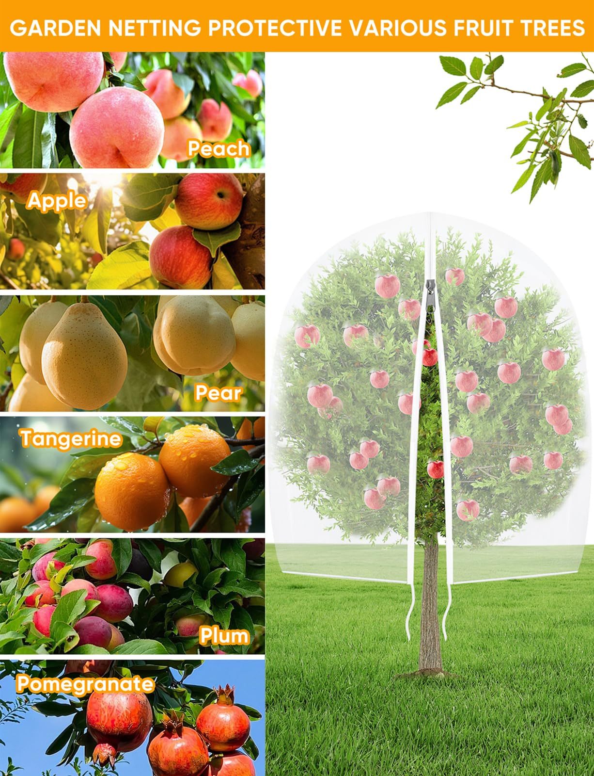 2 Pack 6x5.3FT Fruit Tree Protection Netting with Zipper & Drawstring, Breathable Pest Barrier Cover Against Cicadas, Birds & Insects for Apple, Cherry Trees, Blueberry Bushes and Tomatoes
