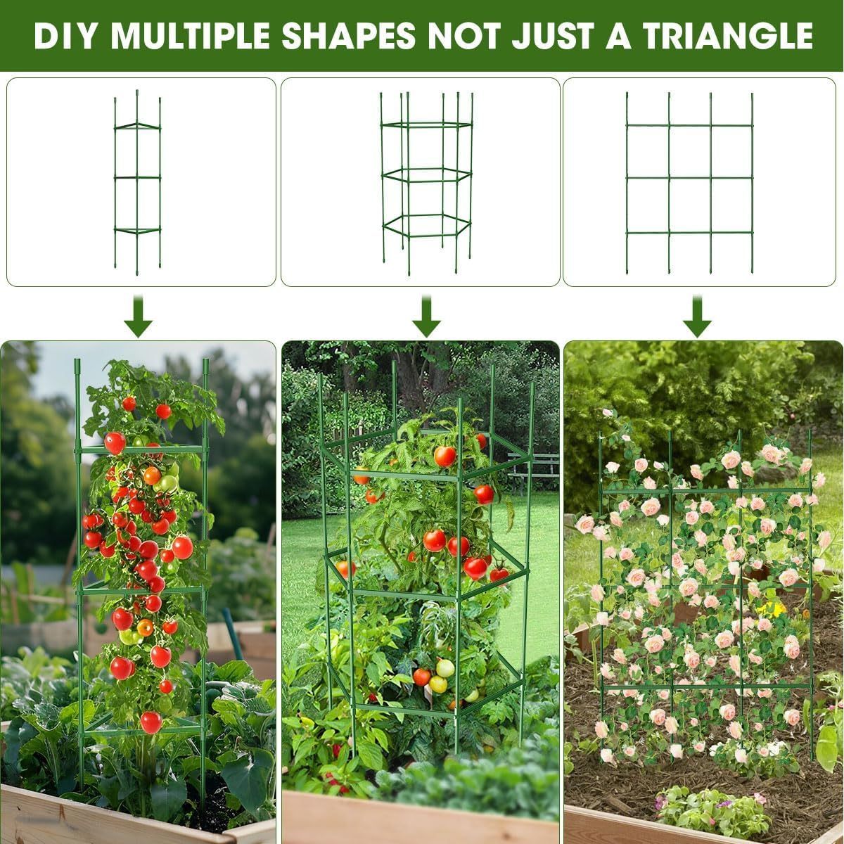 4 Pack 51.2 Inch Tall Tomato Cages, Heavy Duty Garden Plant Trellis for Raised Beds & Pots, Climbing Vegetable Support Stands