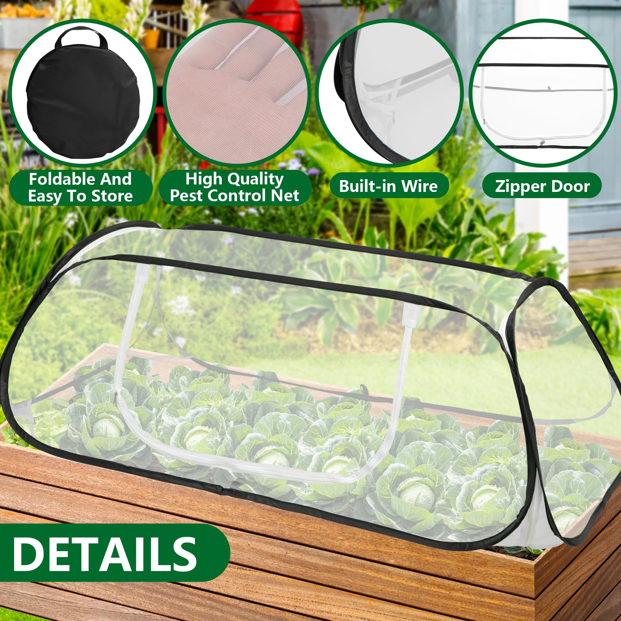 2 Pcs Pop Up Garden Row Plant Cover, 46"×22"×16" Mesh Plant Protector Cage, Insect & Bird Barrier with Stakes, Outdoor Protection for Seedlings, Vegetables and Fruits