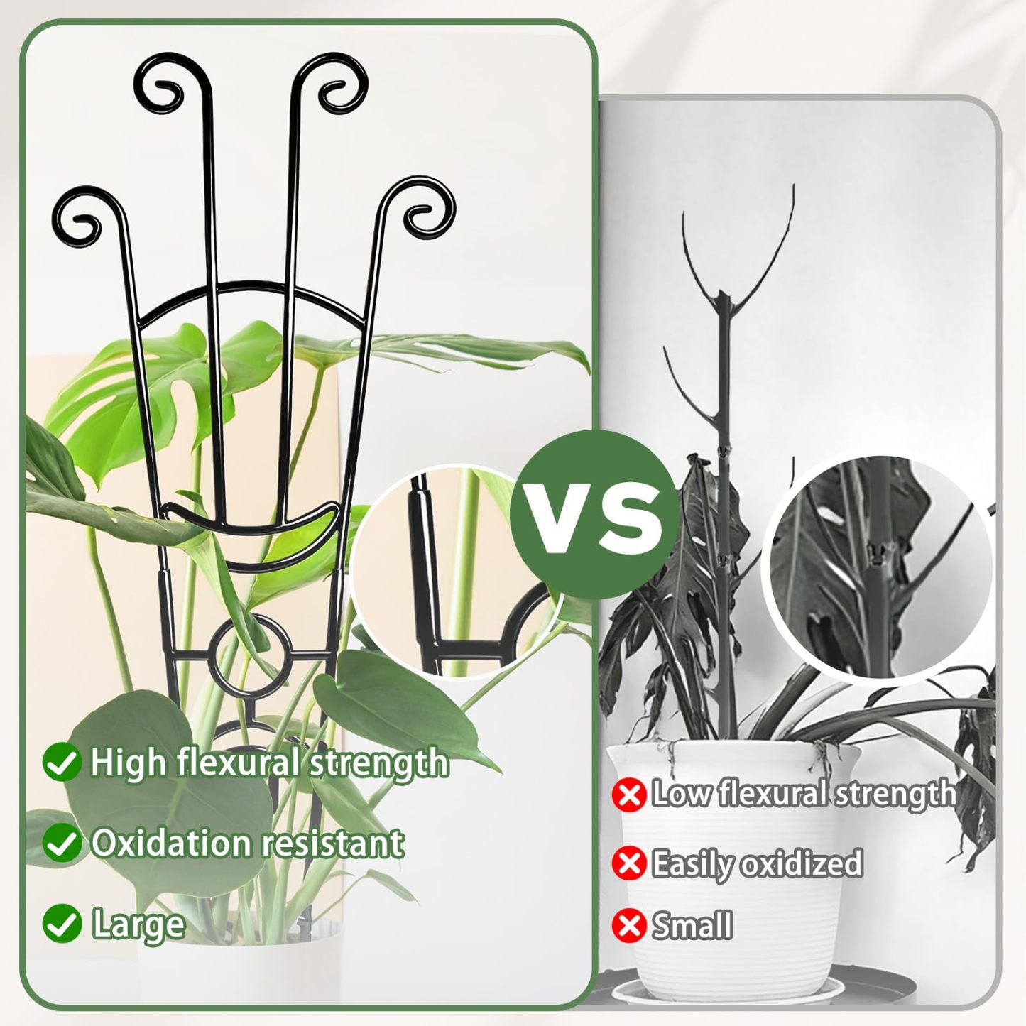 2 Pcs 32.6in Metal Plant Trellis, Monstera Plant Support Stakes, Indoor Climbing Plant Support for Pothos, Vine and Snake Plant