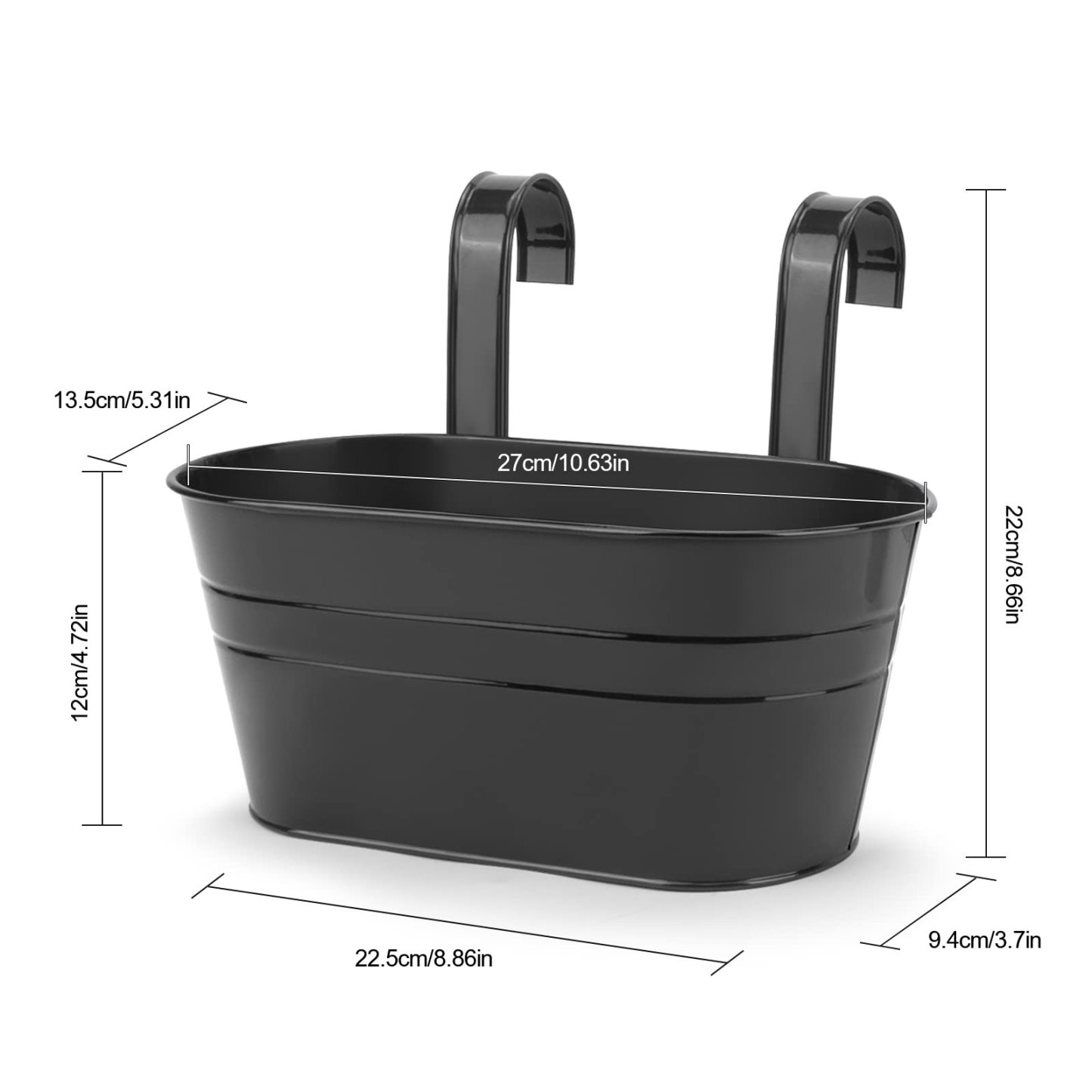4 Pcs Metal Iron Hanging Flower Pots, Wall Mount Planter with Detachable Hooks, Indoor Outdoor Decor for Balcony, Railing, Fence and Garden